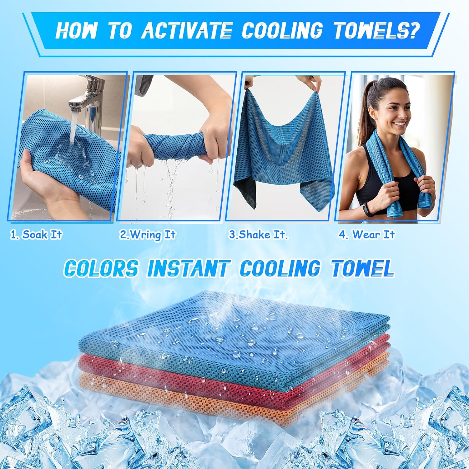 Teenyyou 96 Pcs Collapsible Water Bottles Bulk 16 oz with Carabiner Clip Cooling Towels 40'' x 12'' Reusable Leak Proof Water Bottles Mixed Color Ice Towel for Sports Biking Hiking Outdoor (11 Colors)