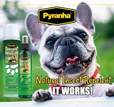 PYRANHA Zero-Bite Pet Spray, 8 Oz - for Use on Dogs, Cats, Ferrets, Caged Pets & Premises | Kills & Repels Fleas, Ticks, Flies, Mosquitoes, Mites & More