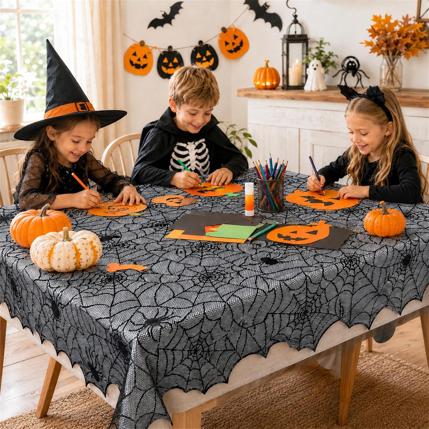 Jomelly Halloween Spider Web Lace Tablecloth,54 x 72 Inch