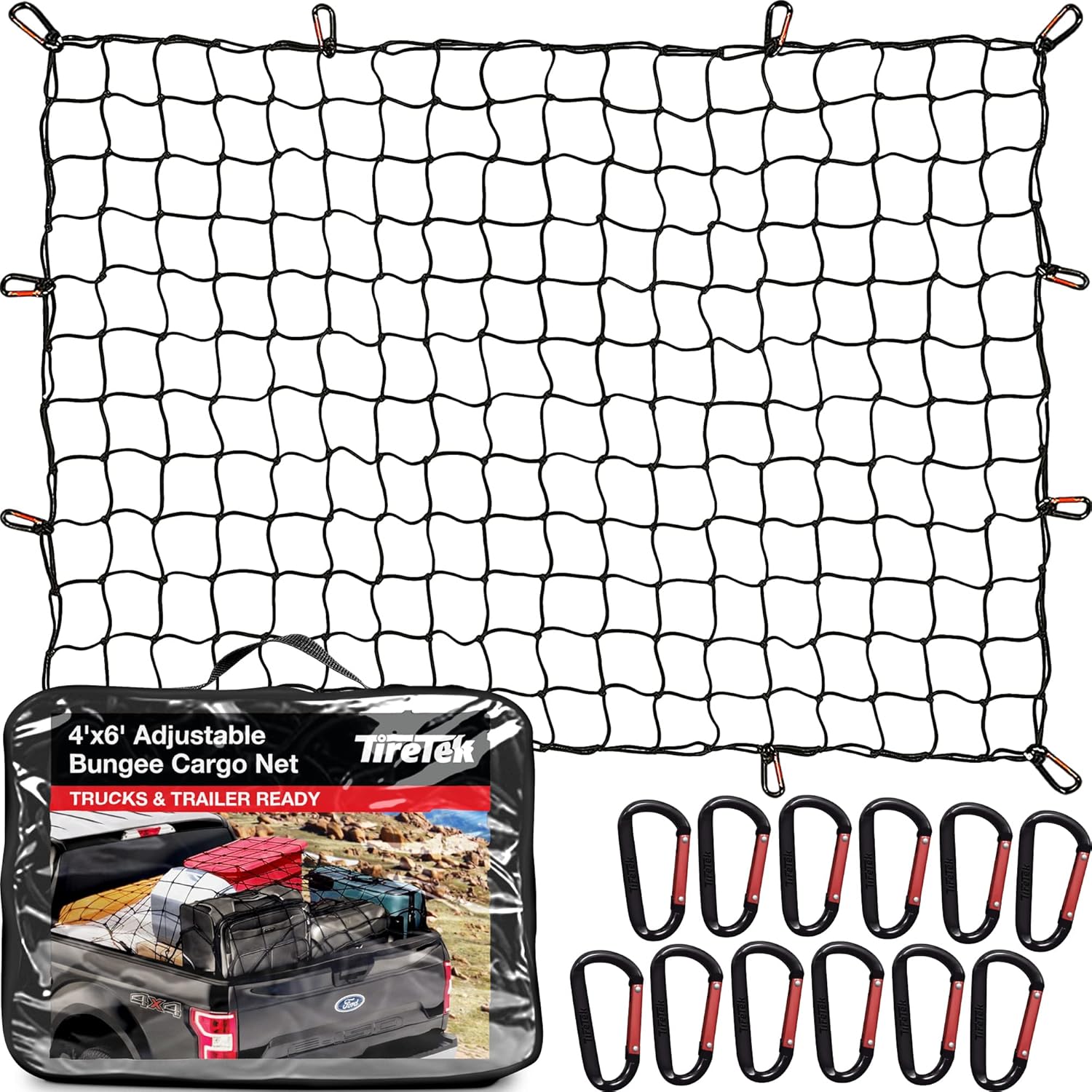 TireTek Cargo Net for Pickup Truck Bed 4' x 6' Stretches