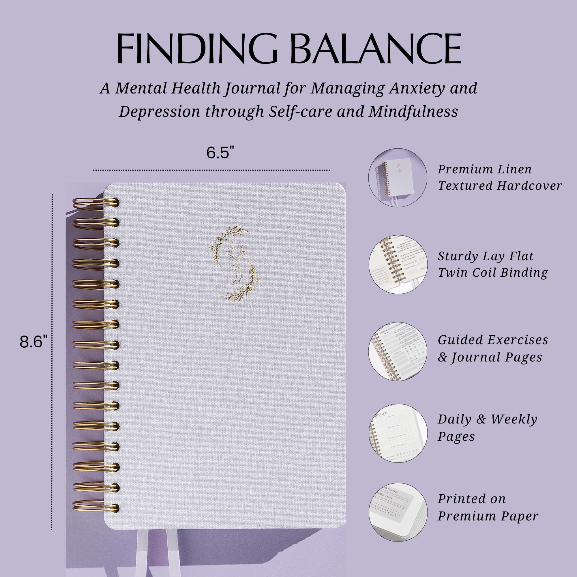 LIFTINSPIRE CO. Finding Balance A 100-Tage-Tagebuch für psychische Gesundheit, tägliches Tagebuch mit Aufforderungen zur Achtsamkeit, Selbstpflege und Heilung – Linderung von Angst und Depressionen