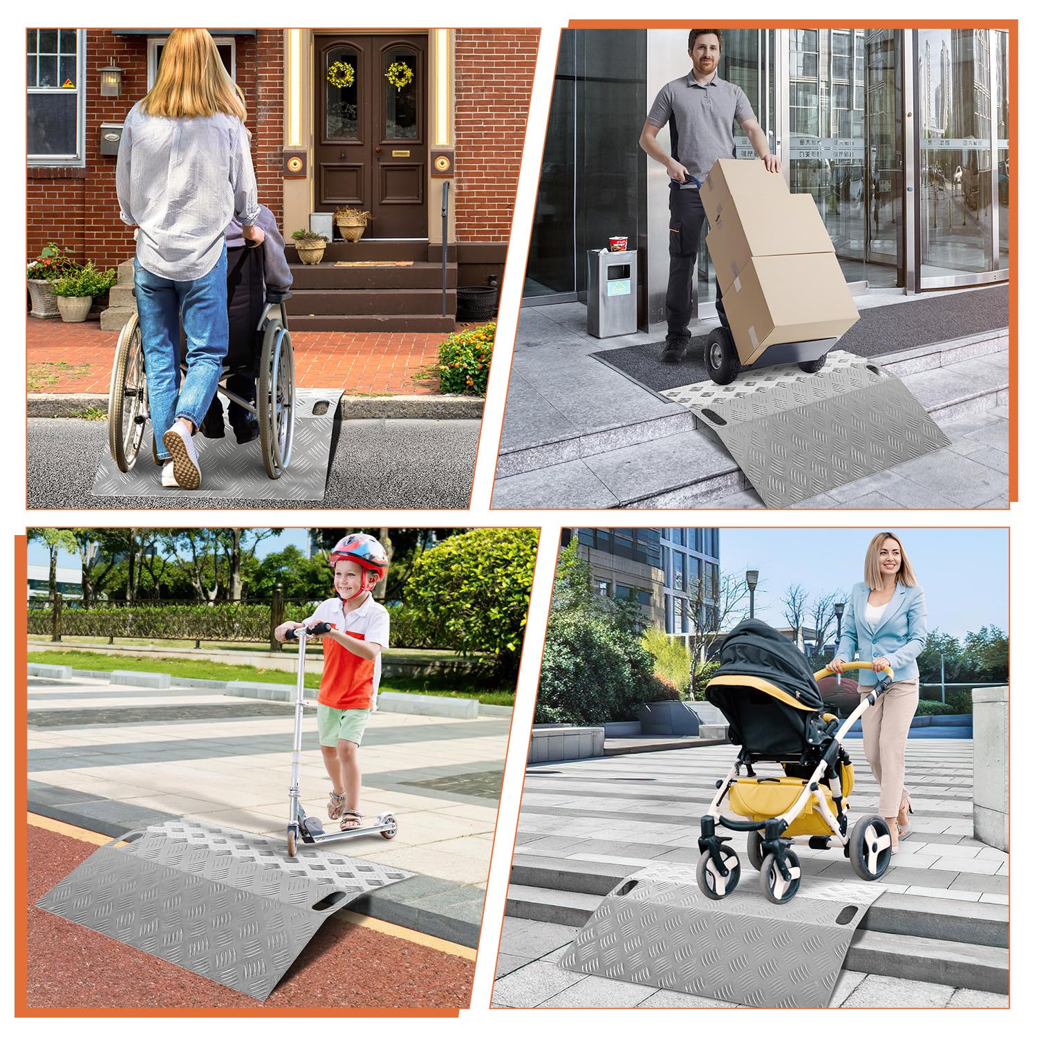 Rampa progowa, rampa aluminiowa, obciążenie 270 kg, rampa dla wózków inwalidzkich, antypoślizgowa, z uchwytem, 60 x 70 x 10 cm