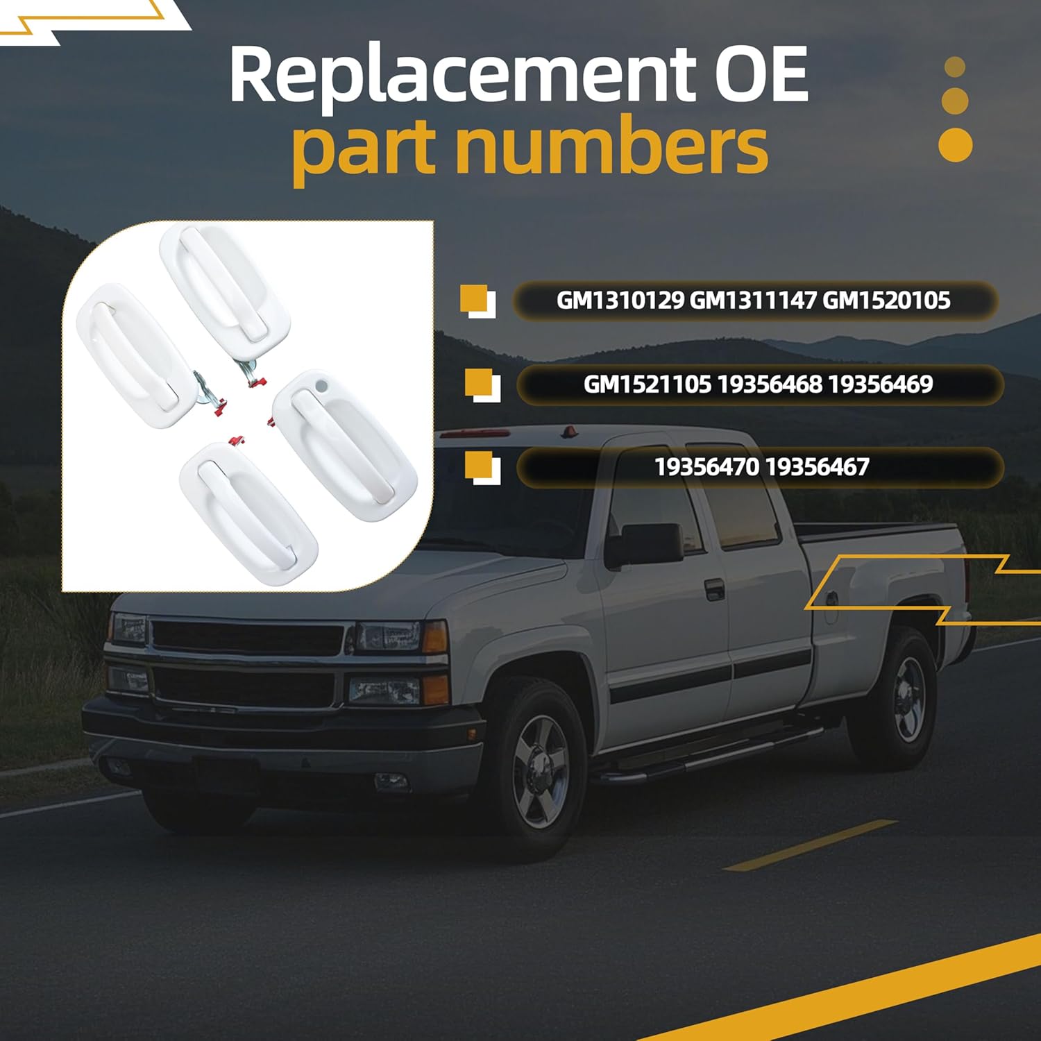 4Pcs Olympic White Exterior Door Handle Fit for Chevrolet Silverado for Avalanche for Suburban for Tahoe, for Sierra for Yukon Fit for Cadillac Escalade, Outside Door Handles GM1310129