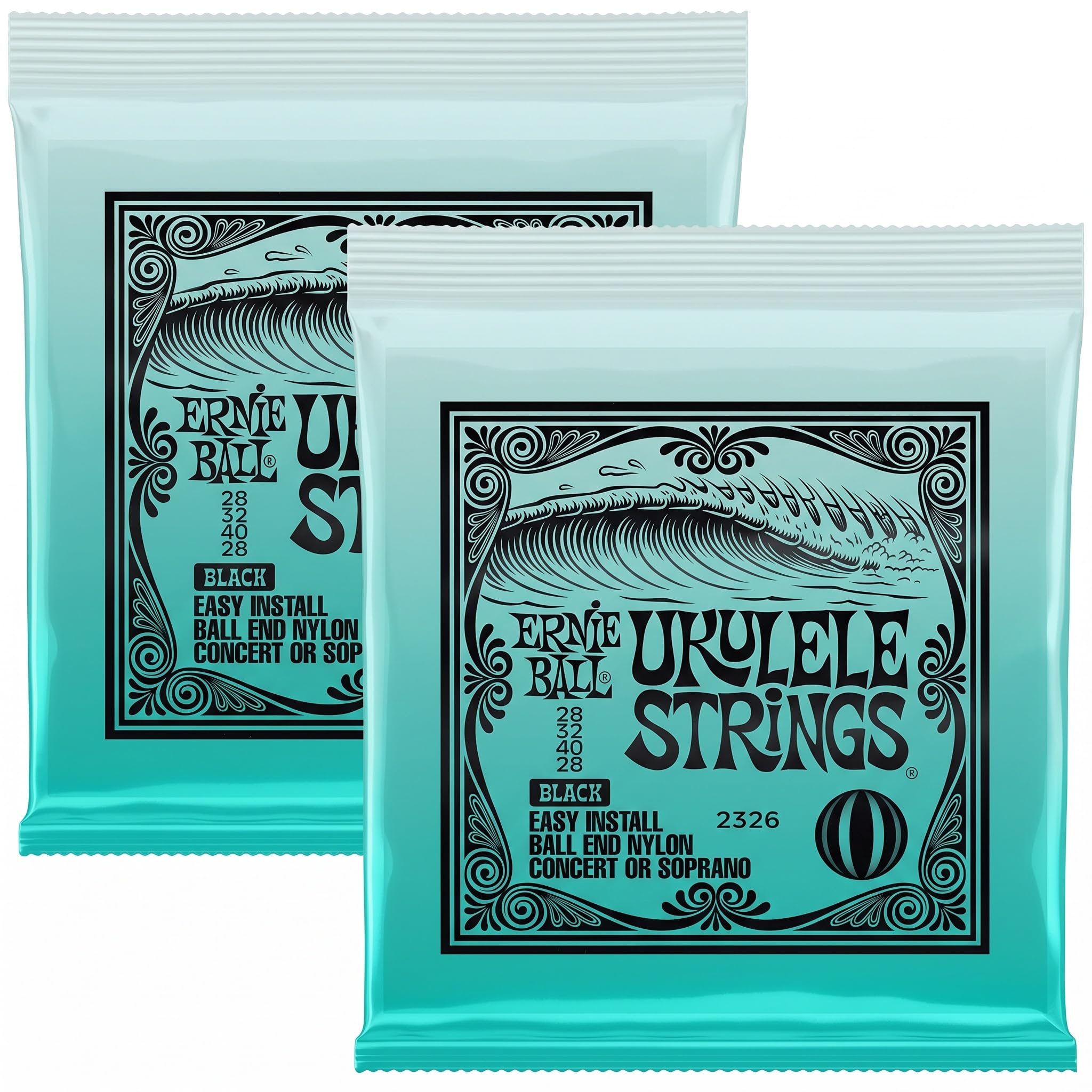 Ernie Ball Ukulele Ball End Nylon Strings, Black (P02326) (Pack of 2)