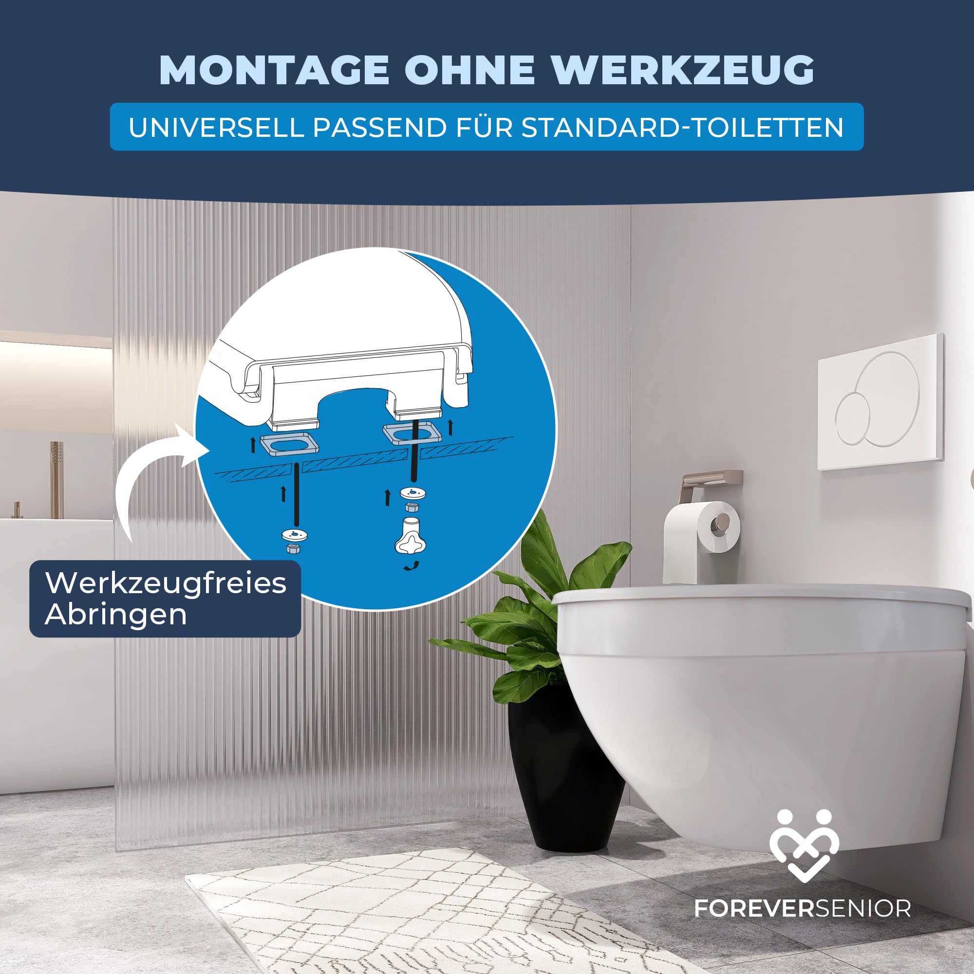 Toilettensitzerhöhung 7,5 cm – Erhöhter Toilettensitz mit Deckel & Absenkautomatik, ergonomische WC Sitzerhöhung für Senioren, einfache Montage, rutschfest & komfortabel