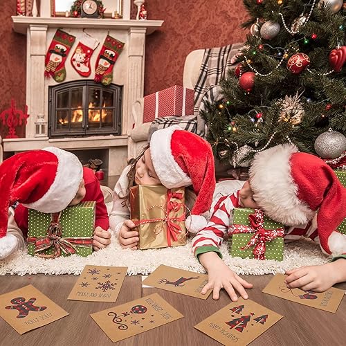 Miniatura 5 de AnyDesign Paquete de 30 tarjetas de felicitación de Navidad de 4 x 6 tarjetas de papel kraft de papel kraft a cuadros rojos y negros con copos de