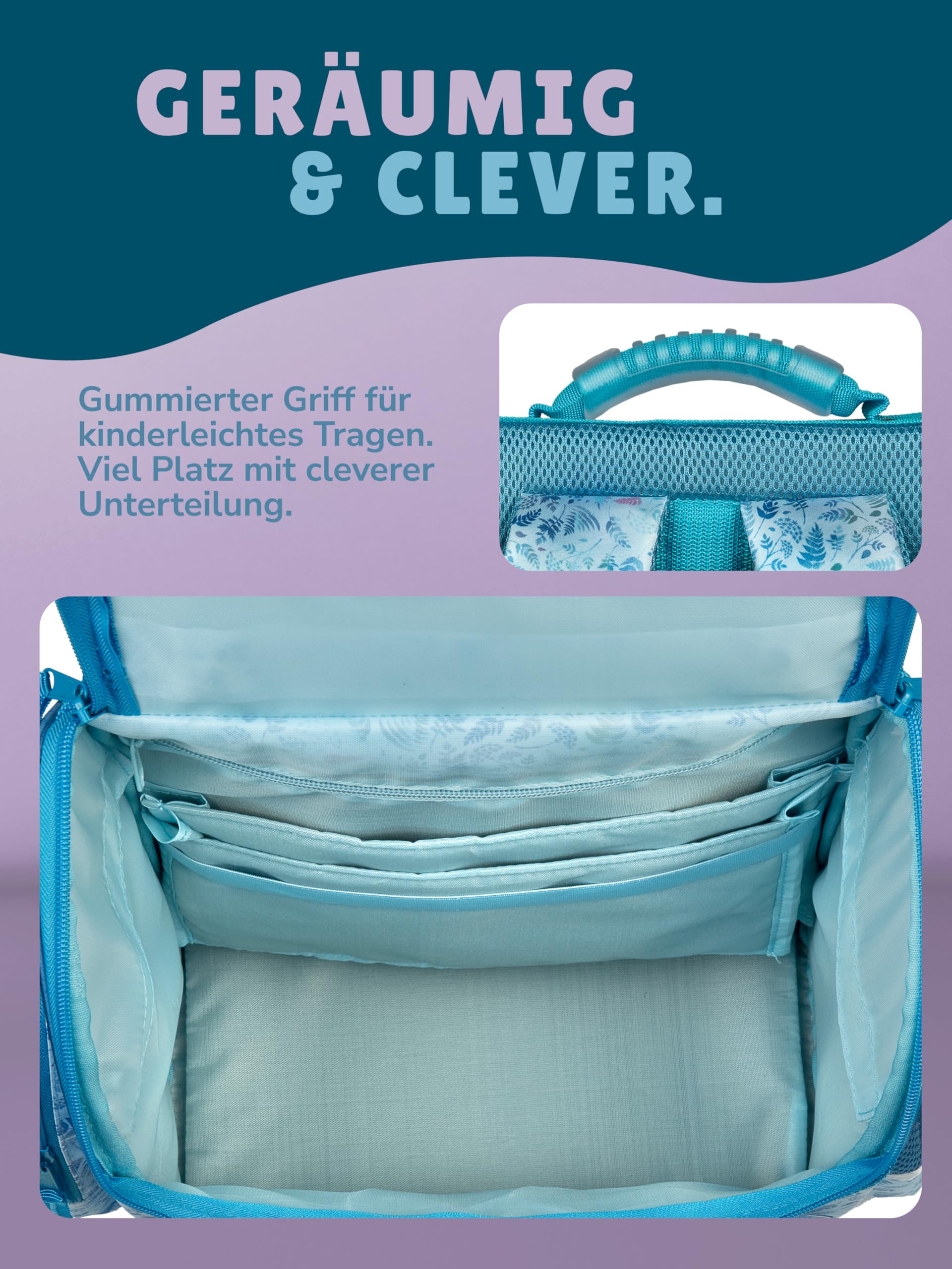 Familando - Schulranzen Set CLOU - 9-teilig mit Sporttasche - Disney Eiskönigin (Frozen) - Ergonomisch, Stabil & mit gepolstertem Rücken - 930g leicht - 15L Volumen - Mit Reflektoren - ab 1. Klasse