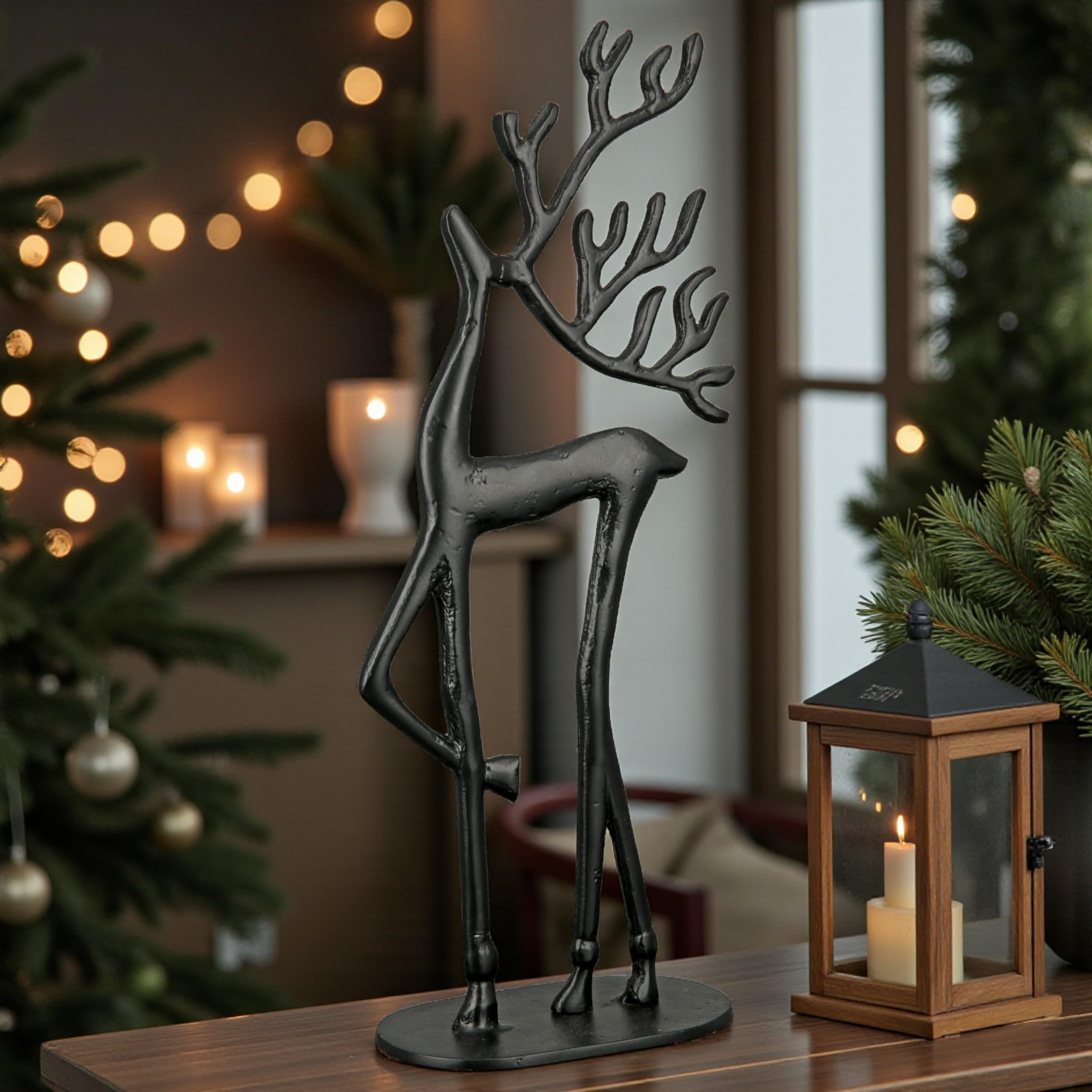 Casablanca Sculpture de Renne en Aluminium Noir Avent Décoration de Noël XL Hauteur 55 cm