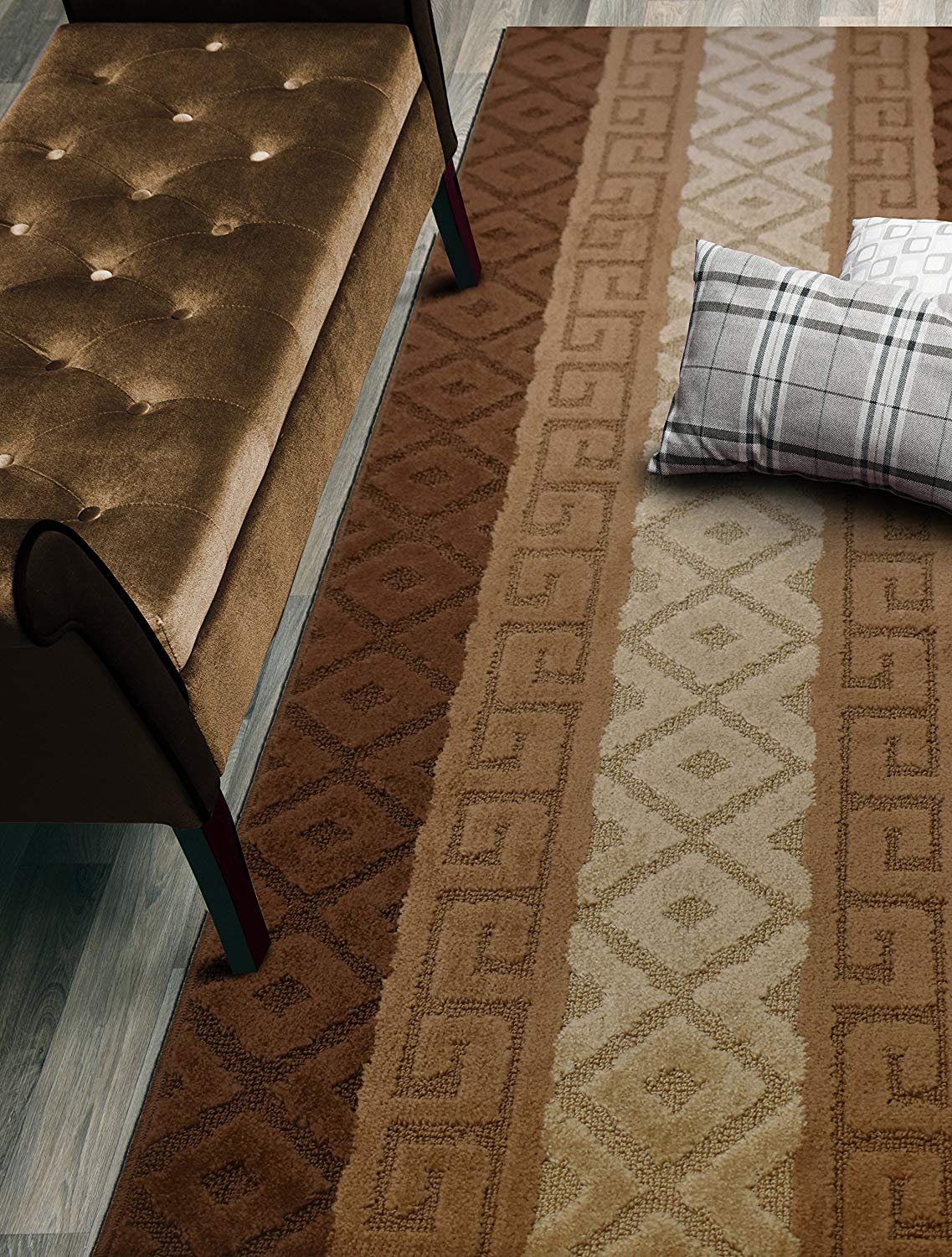 ORFA HOME Custom Cut Hallway Runner Rug, Slip Resistant, 31 Inch Wide X Your Choice of Length, Meander Brown, 31 Inch X 4 feet, Doormat