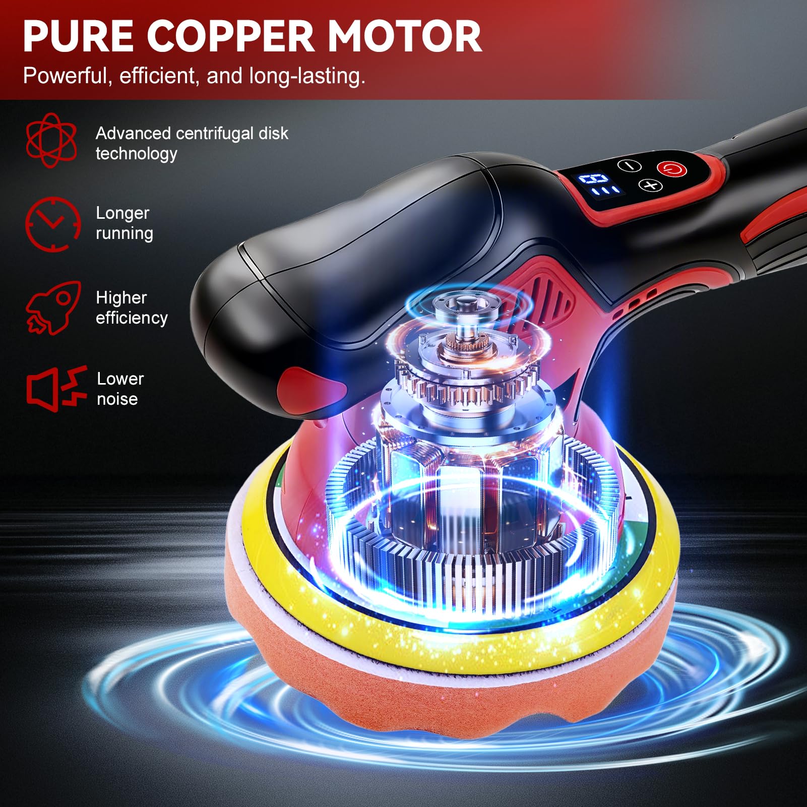 Pulidora Coche Inalámbrica, 150 mm Pulidora Orbital Coche, 8 Velocidades Kit Pulido Coche con 2x21 V 1500mAh Baterías, 2600–5800 RPM para Cuidado del Coche, Encerado, Pulido y Elimina Arañazos