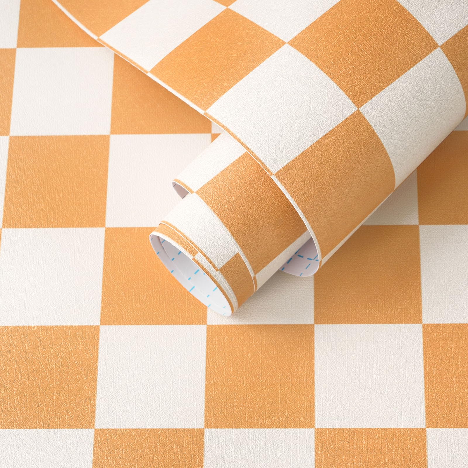 Yomshi Orange Plaid Wall Paper Roll Peel and Stick Wallpaper 44 x 300 cm Boho Waterproof Easy to Clean Removable Vinyl Wrap Thicken Contact Paper for Bathroom Kitchen Living Room