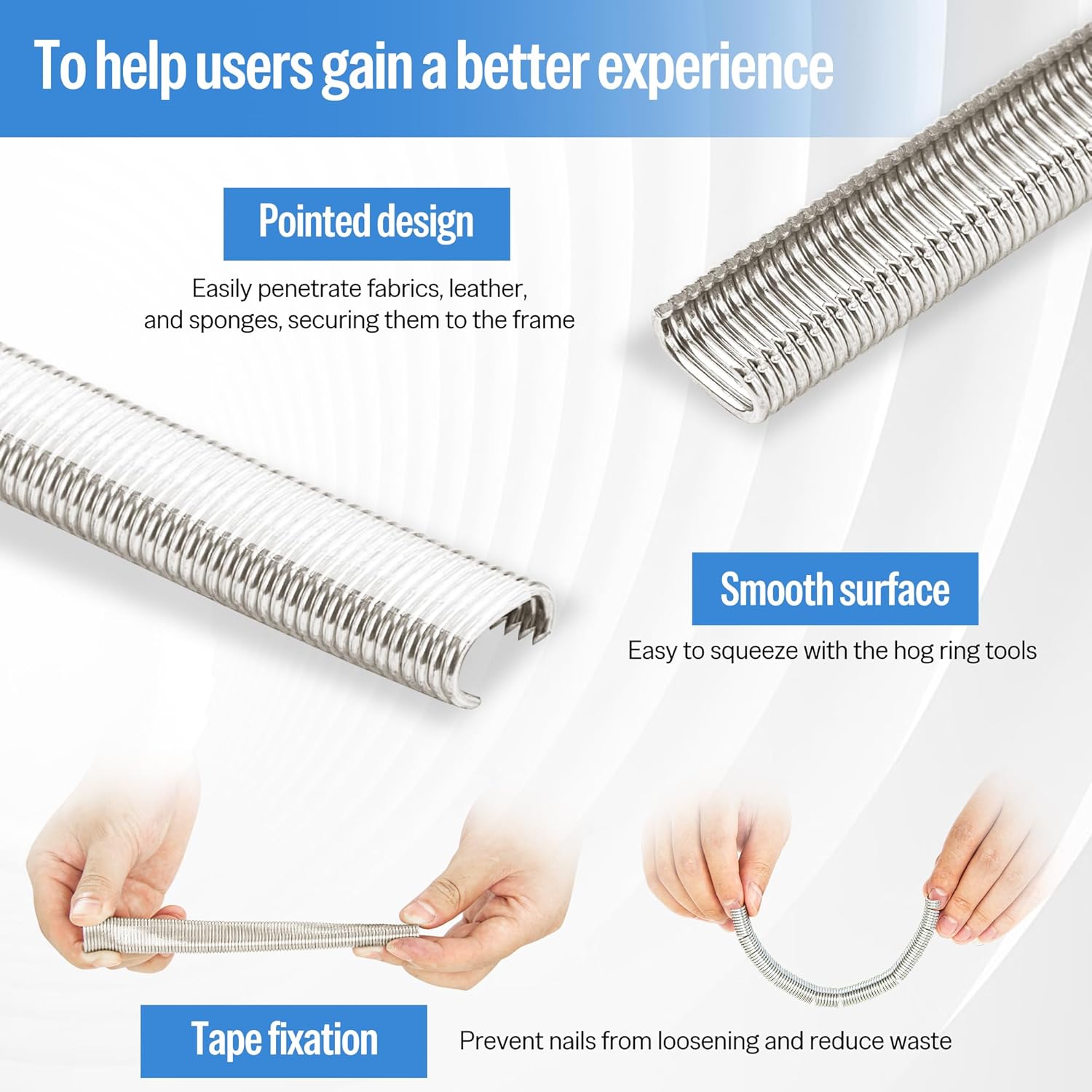 meite 16 Gauge 1/2" Hog Rings, 304 Stainless Steel Hog Ring Staples for SC760C Hog Ring Stapler, C Ring Staples for Outdoor Pet Cages, Coastal Fencing, Marine Netting (3,600 Counts)