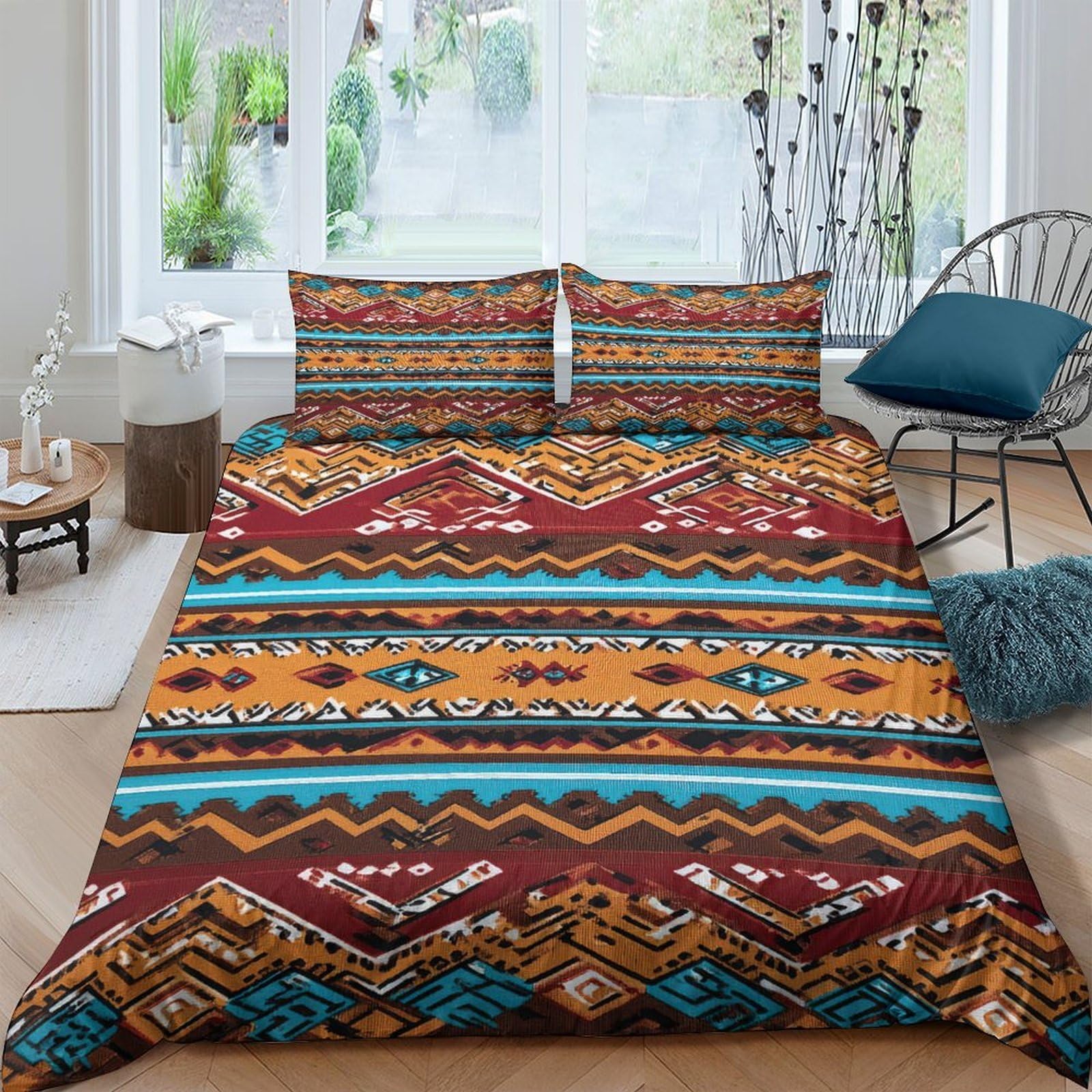Ctjqhvkz Style-8 3D Printed Boho Aztec Fitted Sheet Microfiber Soft Colorful Tribal Geometric Bed Cover Decor For Bedroom Guest Dorm Single（135X200cm）