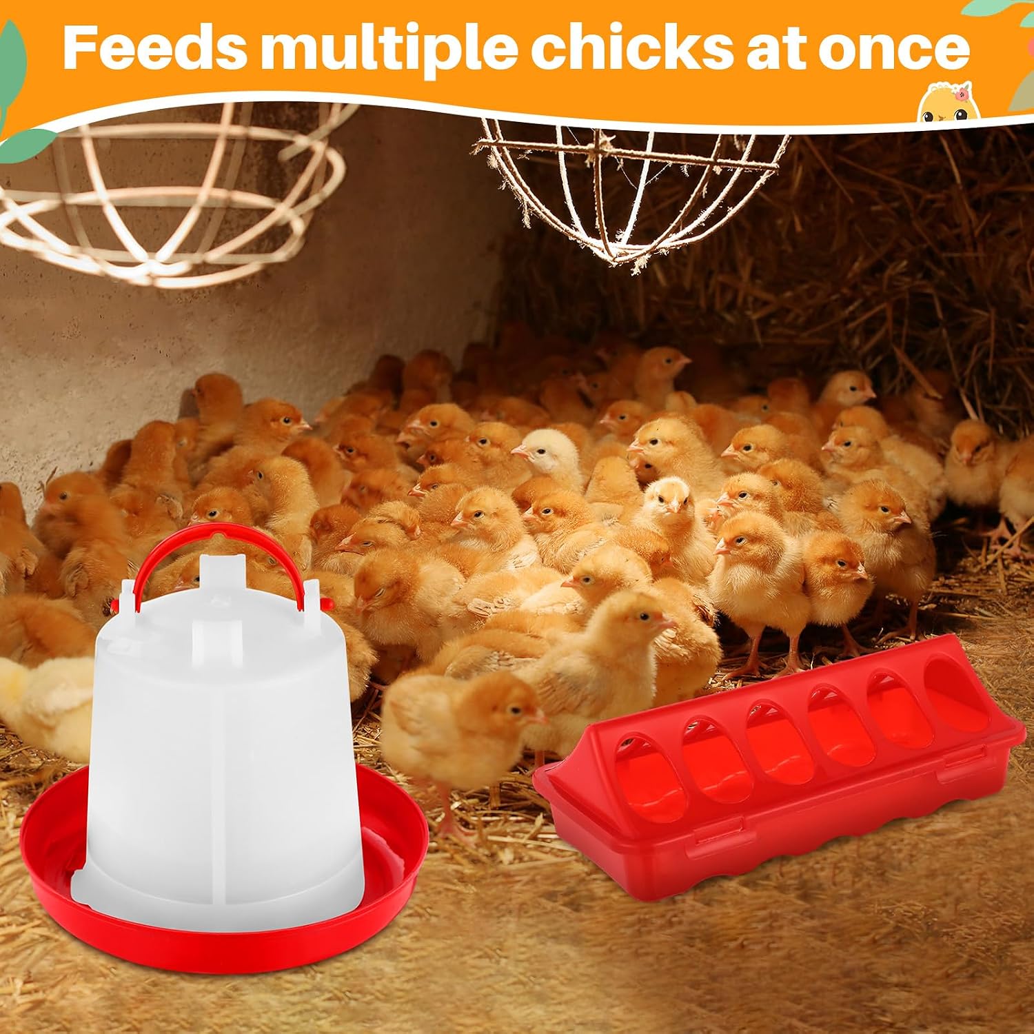 Funnymoom 12 Pack Chicken Feeder and Waterer Set Bird Small Poultry Feeder Flip Top Bird Small Poultry Feeding for Pigeon Chick Drinker Duckling Quail Feeding Dispenser(Red,6 Holes)