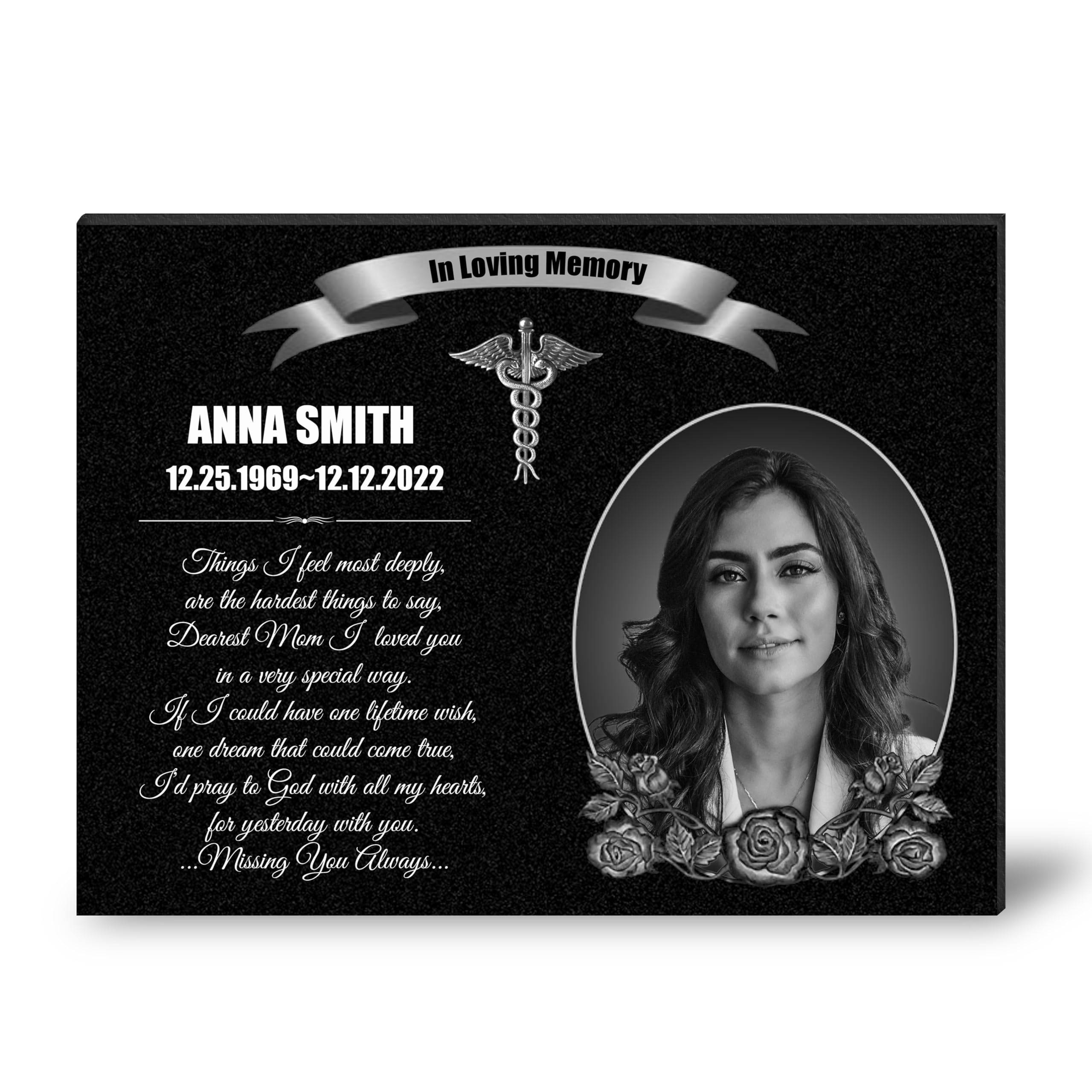 ADFSTONE Personalised Memorial plaques for Grave, Memorial Grave Plaques Stones for Humans, Loved Ones, Lost Father, Mother, Grave Markers Memorial Gifts with Engraved Photo.