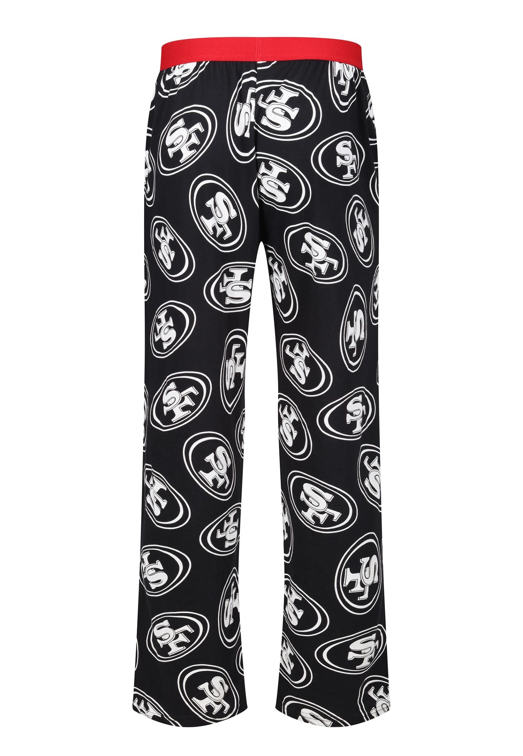 Recovered NFL Football Lounge Pants - Adults San Francisco 49ers Black All Over Print Cotton Fabric PJs Pyjamas Bottom for Loungewear Nightwear