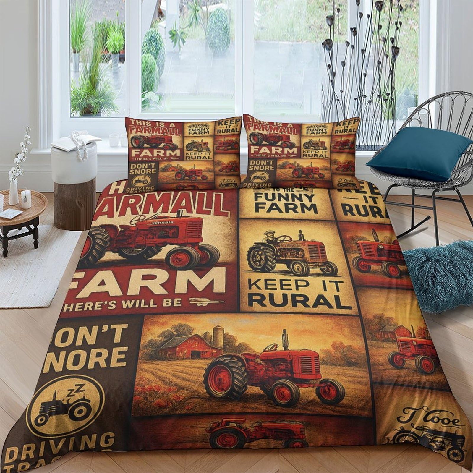 Ctjqhvkz Style-2 3D Printed Vintage Tractor Fitted Sheet Microfiber Farmhouse Rustic Red Mattress Cover For Bedroom Guest Room Decor Single（135X200cm）