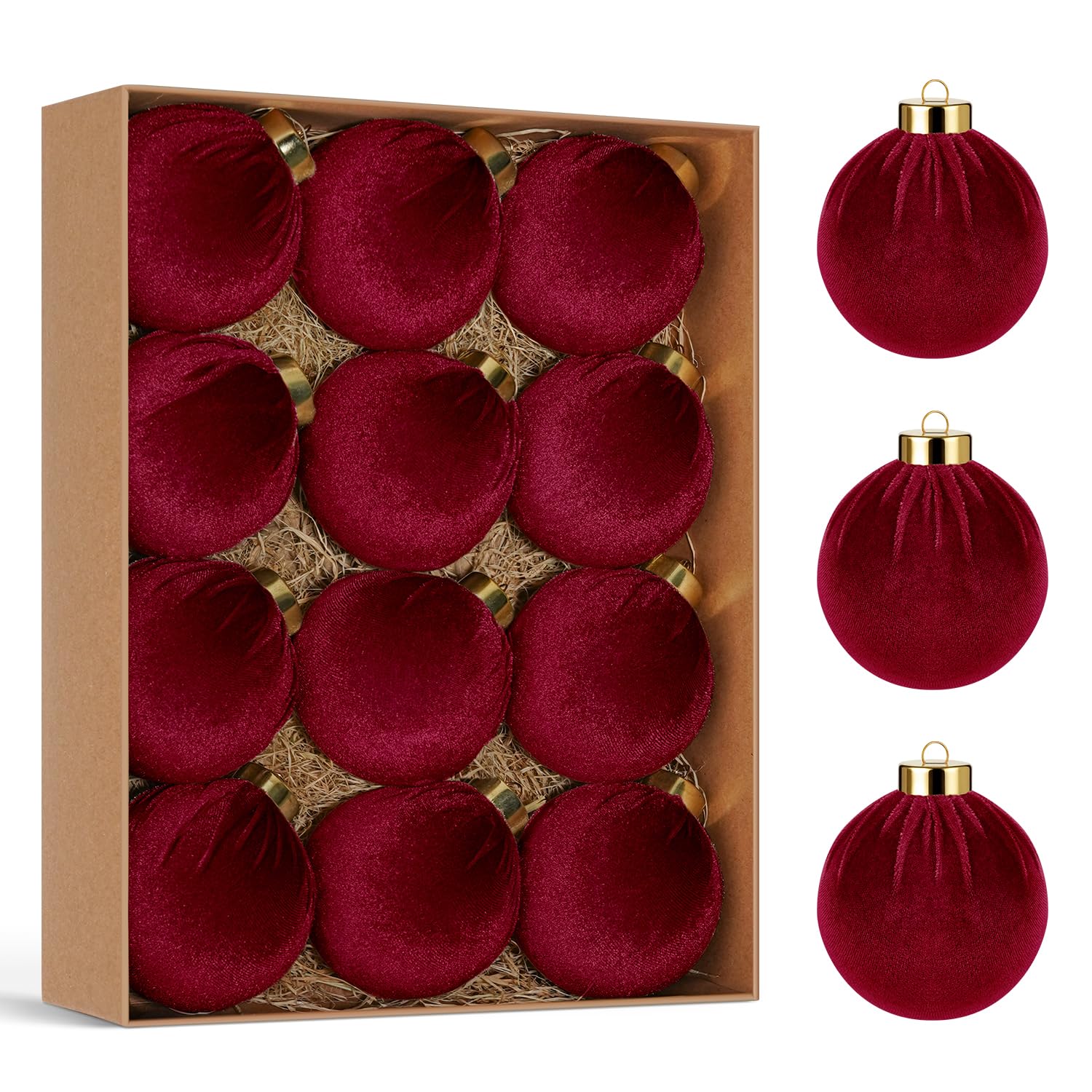 Miaikoe Weihnachtsbaum Ornamente Samt Kugeln, 12 Stück Plastik zerbrechfeste Weihnachts hängende Kugeln für Weihnachtsdekoration Winter Urlaub Dekor 8 cm Burgund