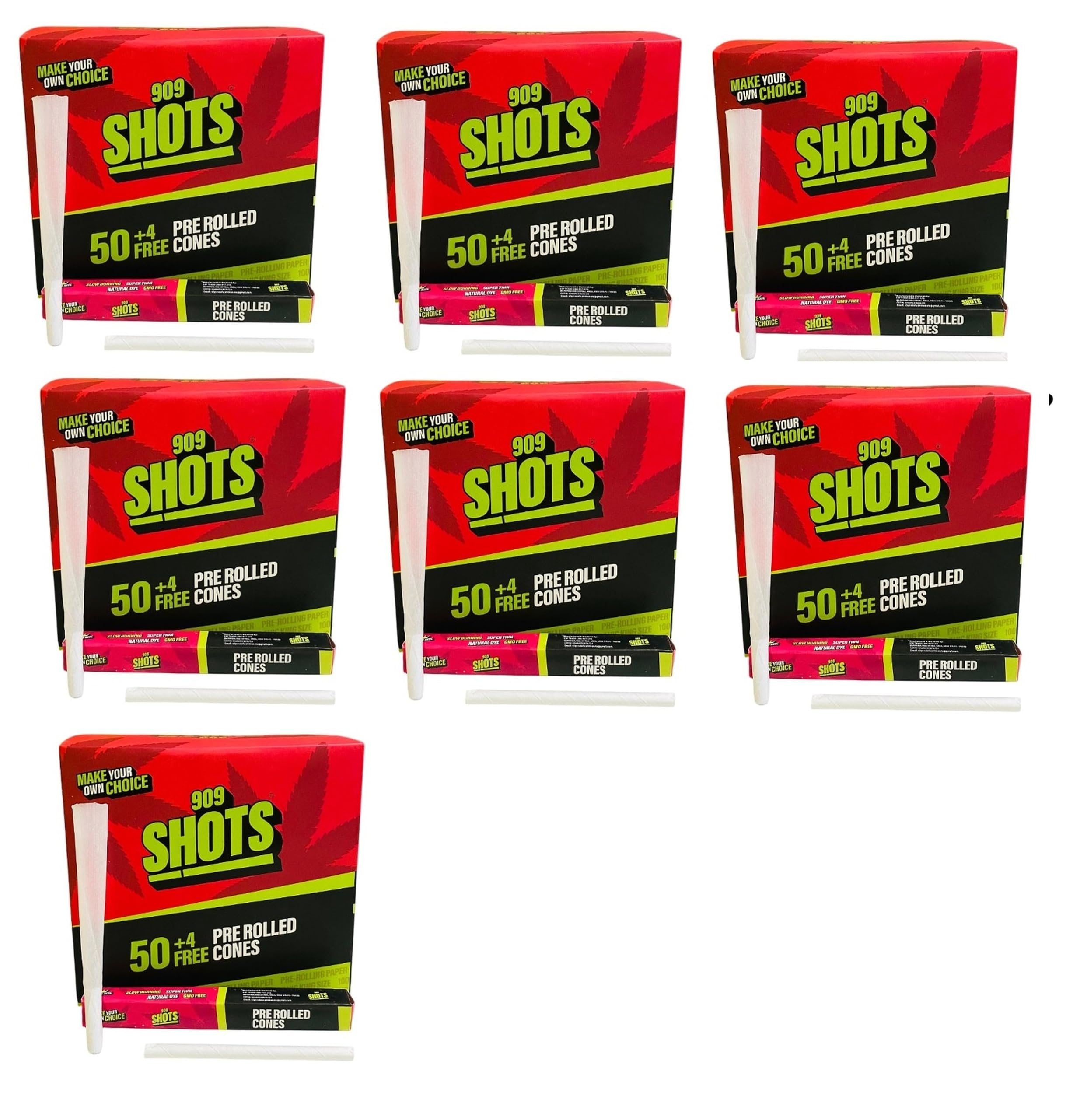 Buzzed 909 Shots Pre-rolled Cone Box, Perfect Roll Cones (Natural) Double Shots Pre rolled 54 pieces cones Natural King Size White Paper Roll Imported from France (Pack of 7 Box)-image-39