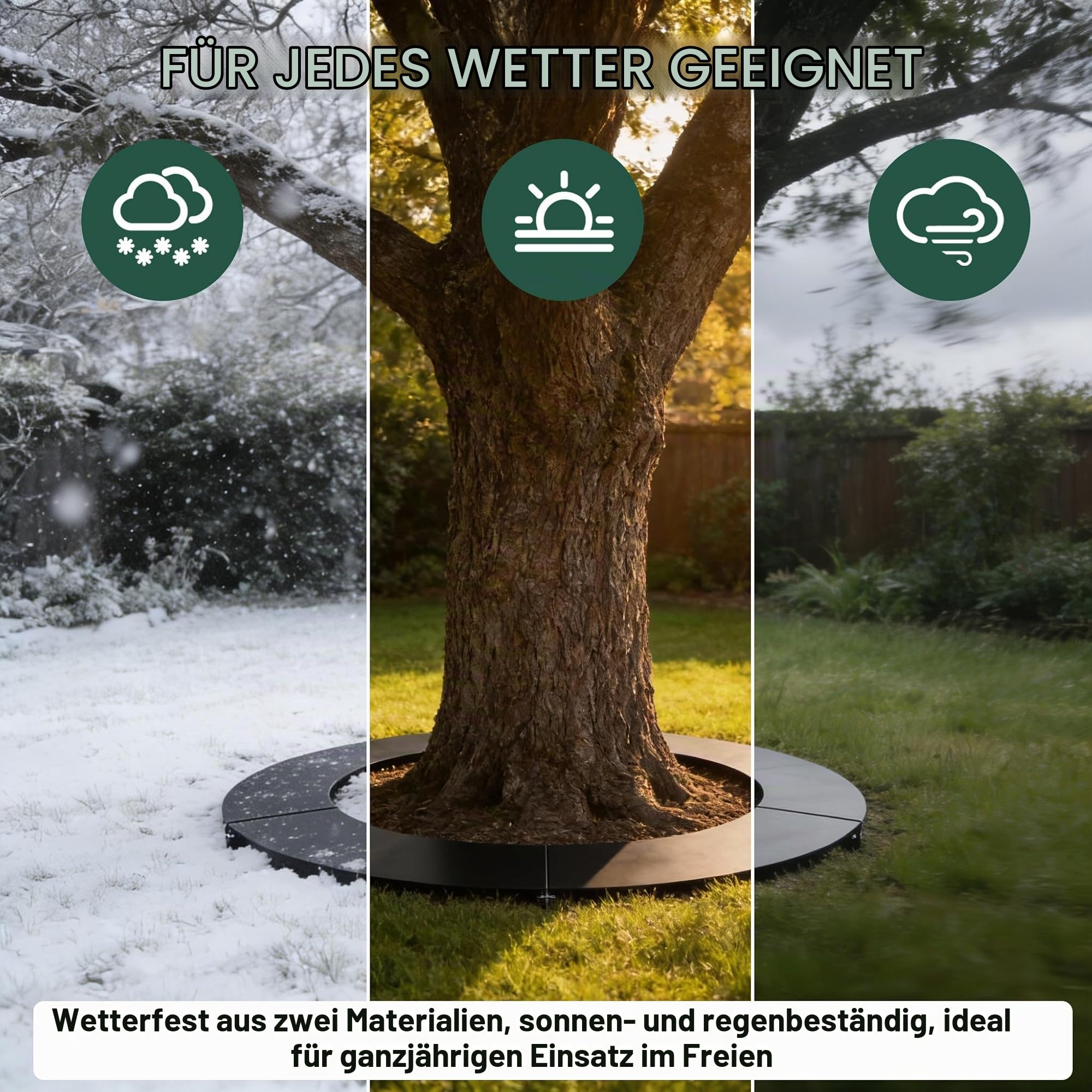 UISEBRT Flacher Baumring Rasenkante aus wetterfest verzinkt Metall,Mähroboter Mähkante für Bäume und Sträucher,Garten, Wurzelschutz,Schwarz Ø 60/90 cm