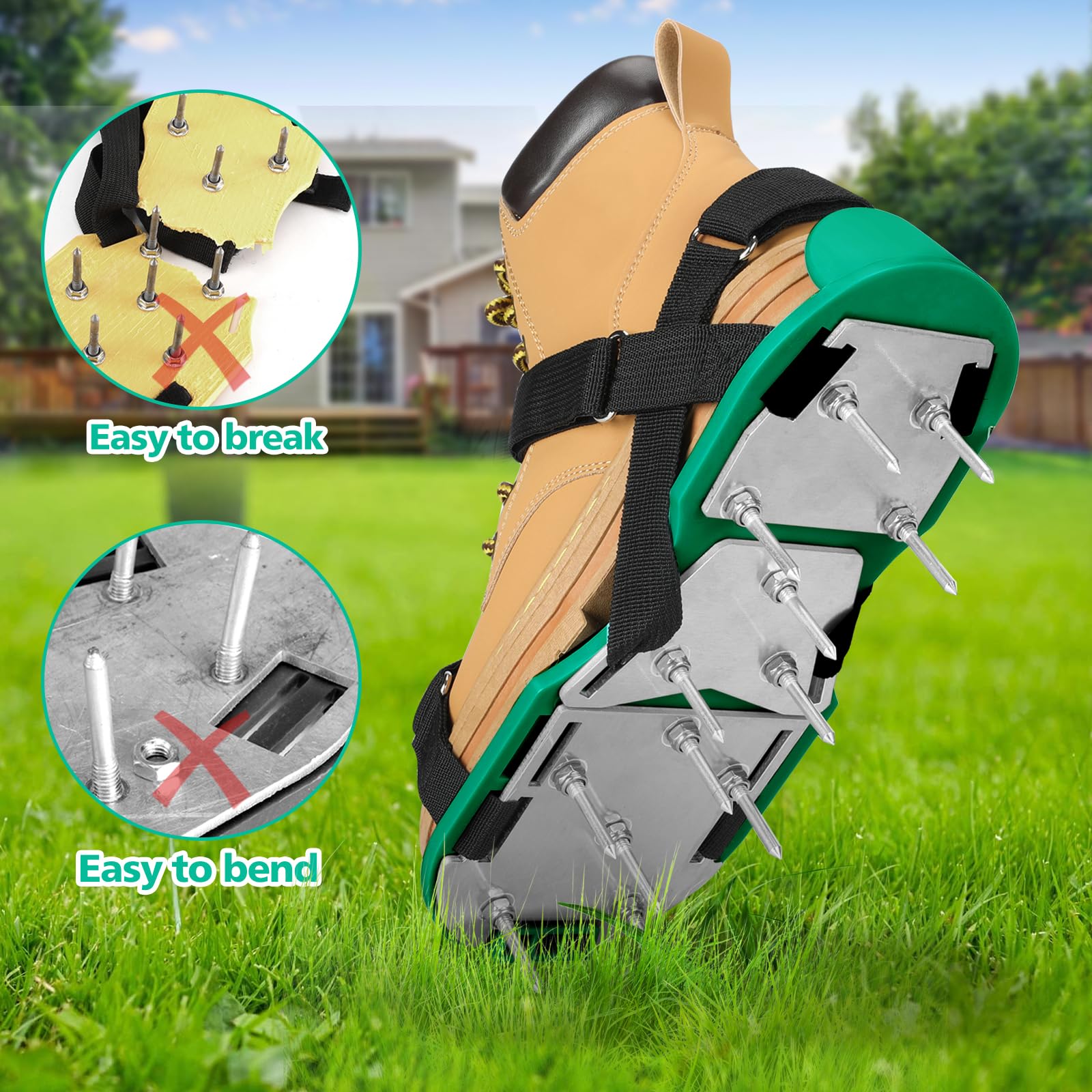 MOFEEZ Zapatos aireadores de césped para césped, zapatos aireadores de césped premontados para césped, herramienta aireadora de suelo para airear patio, jardín, verde y negro