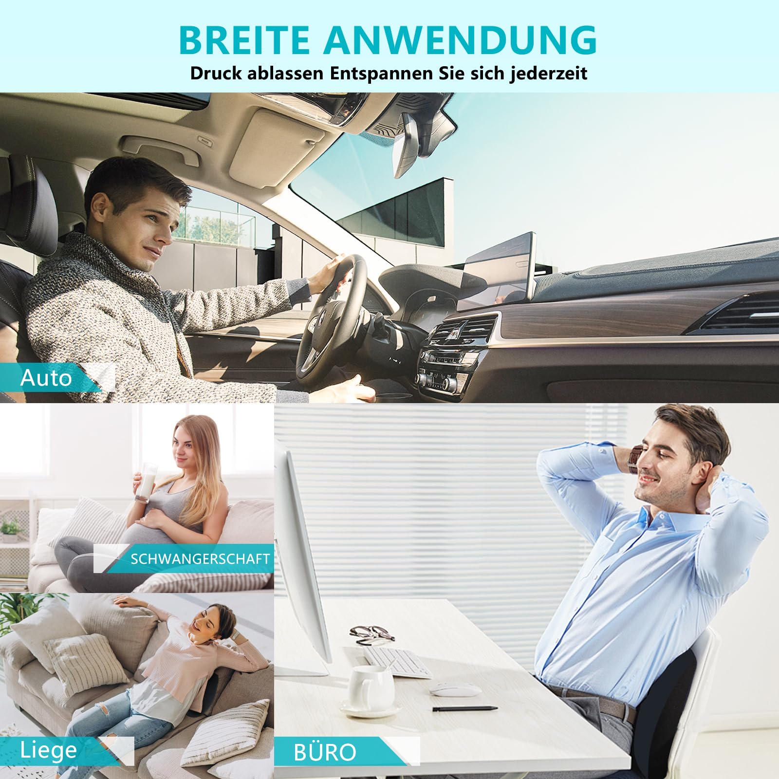 FLORICH Cojín para Asiento de Coche, Cojín Lumbar para Reposacabezas de Coche con Espuma Viscoelástica de Gel Cojín Ergonomisches Sitzkissen für Bürostuhl y Asiento de Coche, Tipo3-Gris