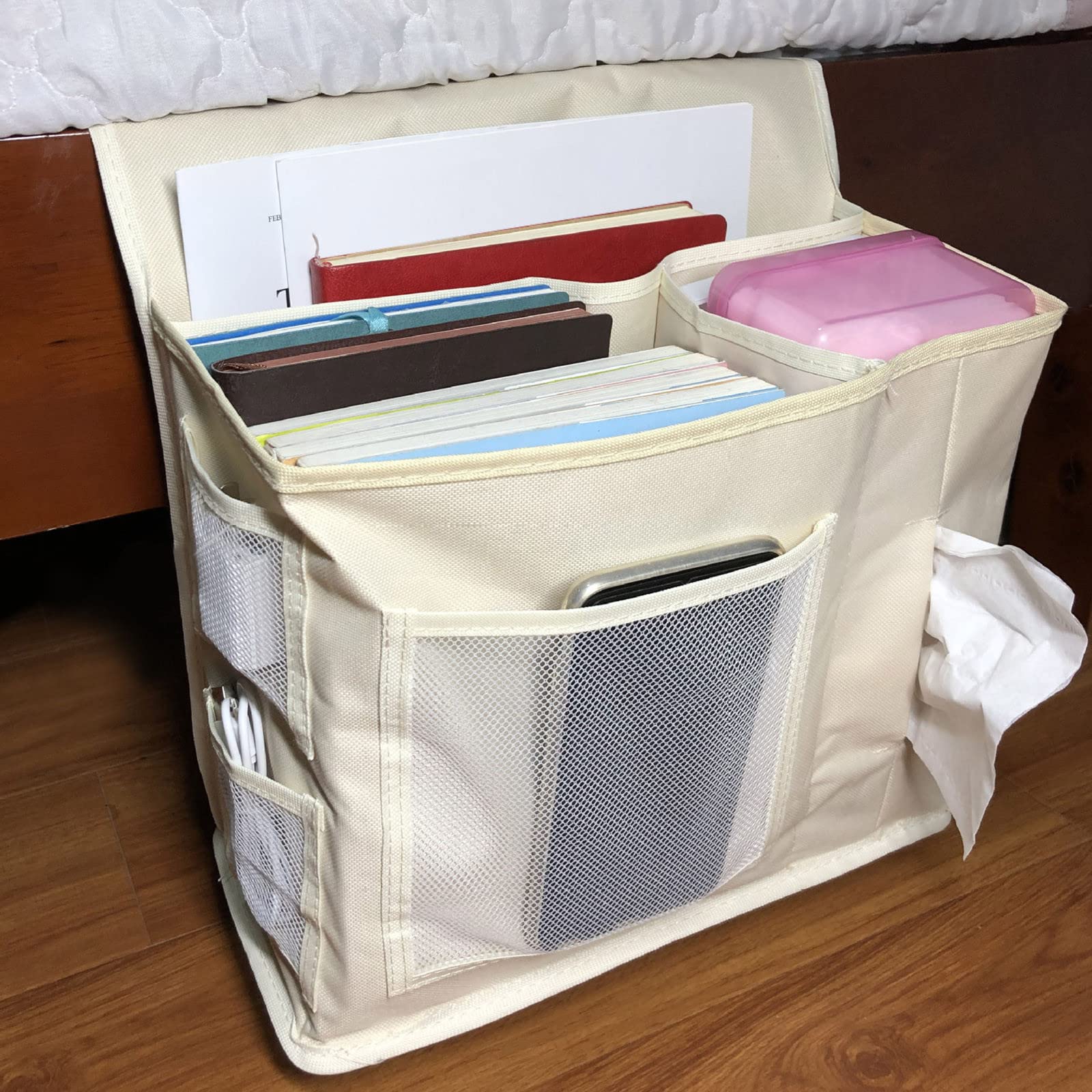 Borsa Portaoggetti Da Comodino In Feltro Nero: Tieni Ordine Con Occhiali, Telecomando E Libri A Portata Di Mano!