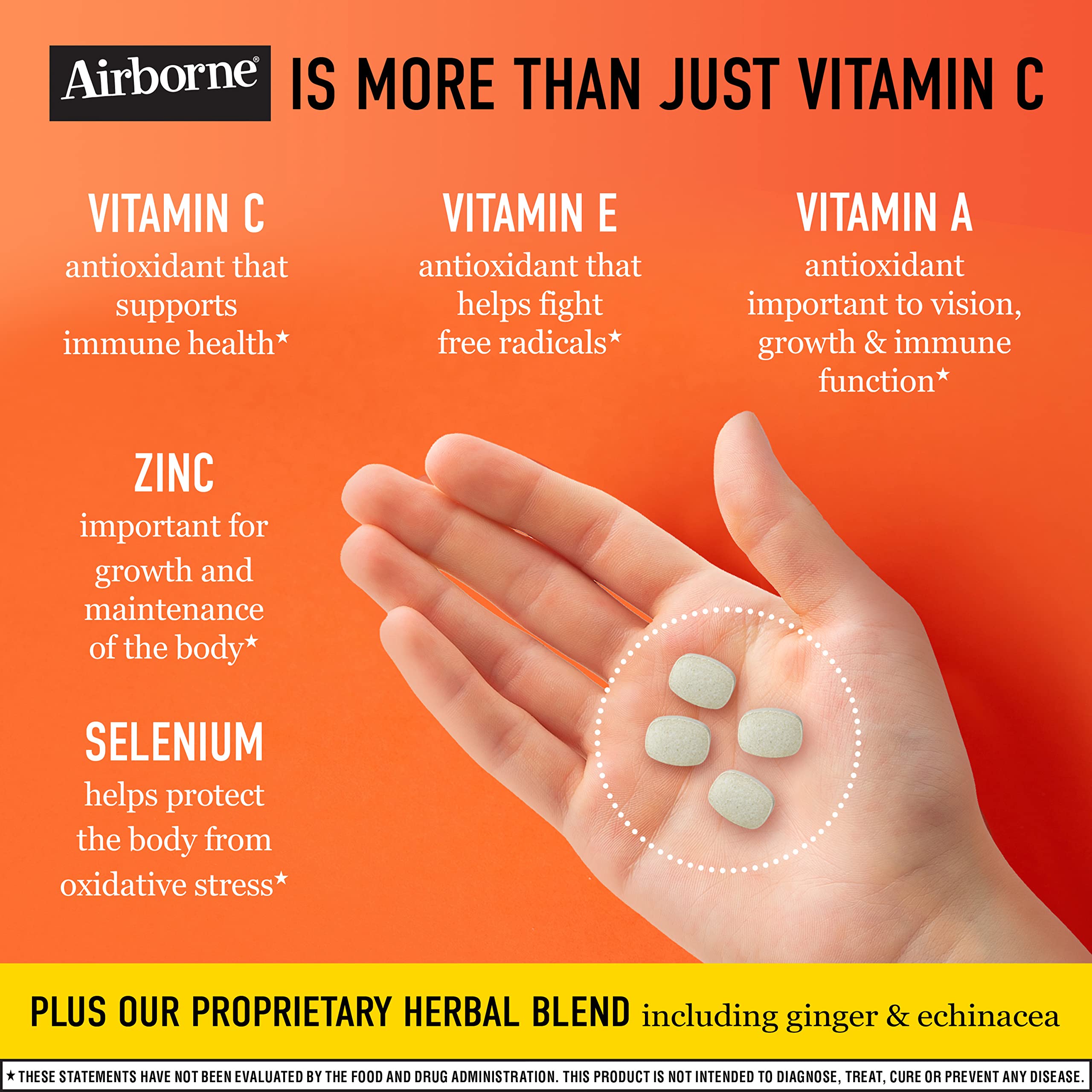 Airborne 1000mg Vitamin C Chewable Tablets with Zinc, Immune Support Supplement with Powerful