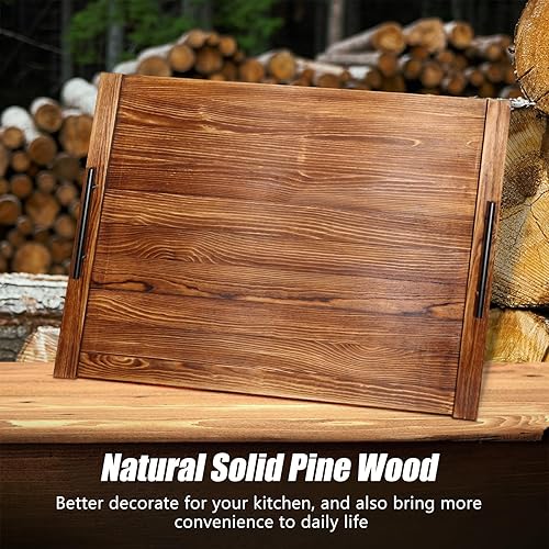 Miniatura 10 de Cubierta para estufa de fideos, cubierta superior de estufa de madera ultra gruesa con asas hechas de madera de pino maciza, cubiertas superiores de