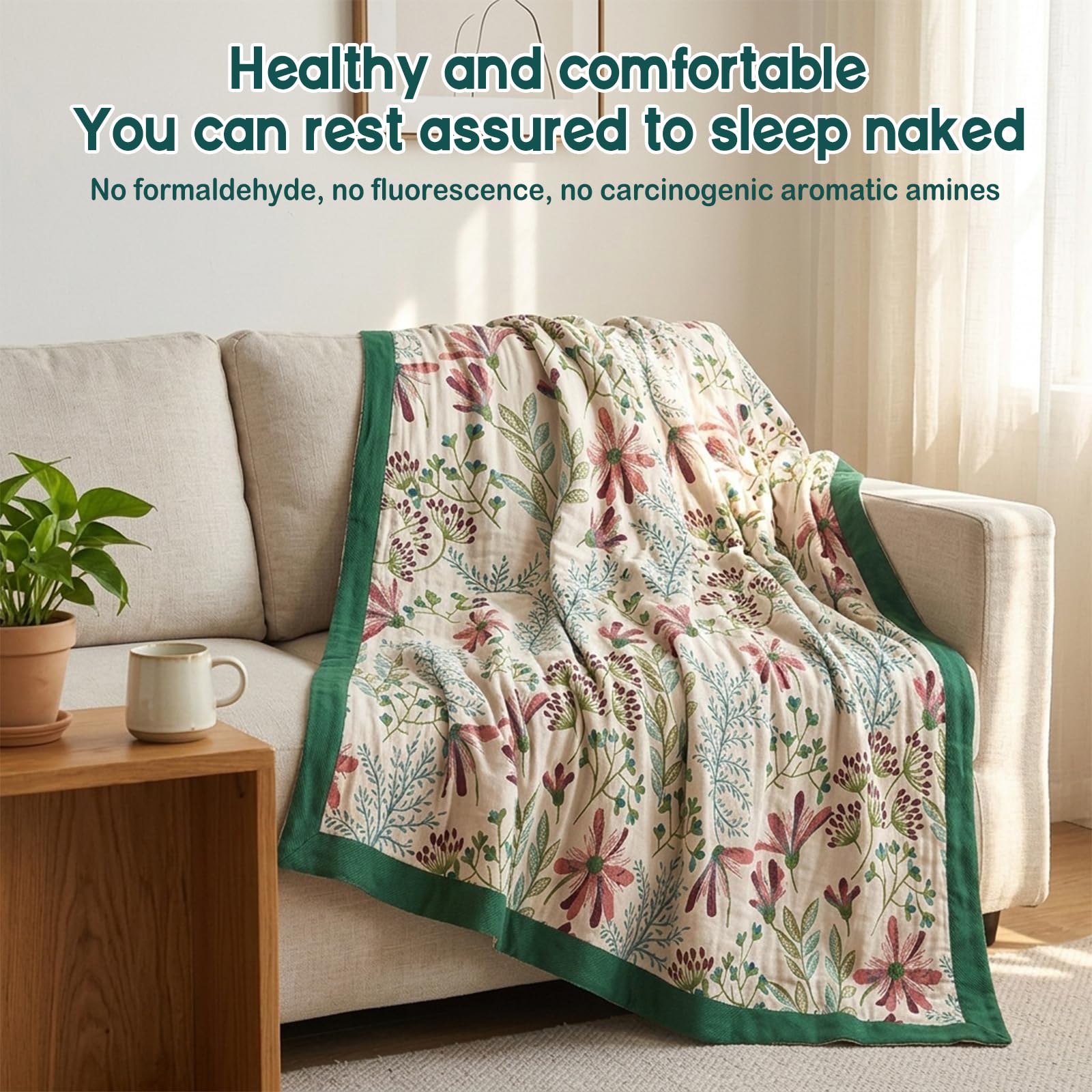 Copriletto boho, 150 x 200 cm, 100% cotone, double face, morbido, per soggiorno, per tutte le stagioni