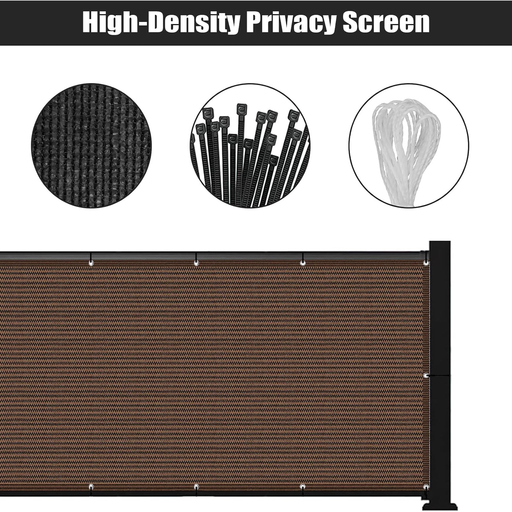 Malla de Ocultación 90 x 550 cm Privacidad Protección Solar y Transpirabilidad Malla de Ocultacion Valla con Sogas y Bridas para Exterior Terraza Jardín, Marrón