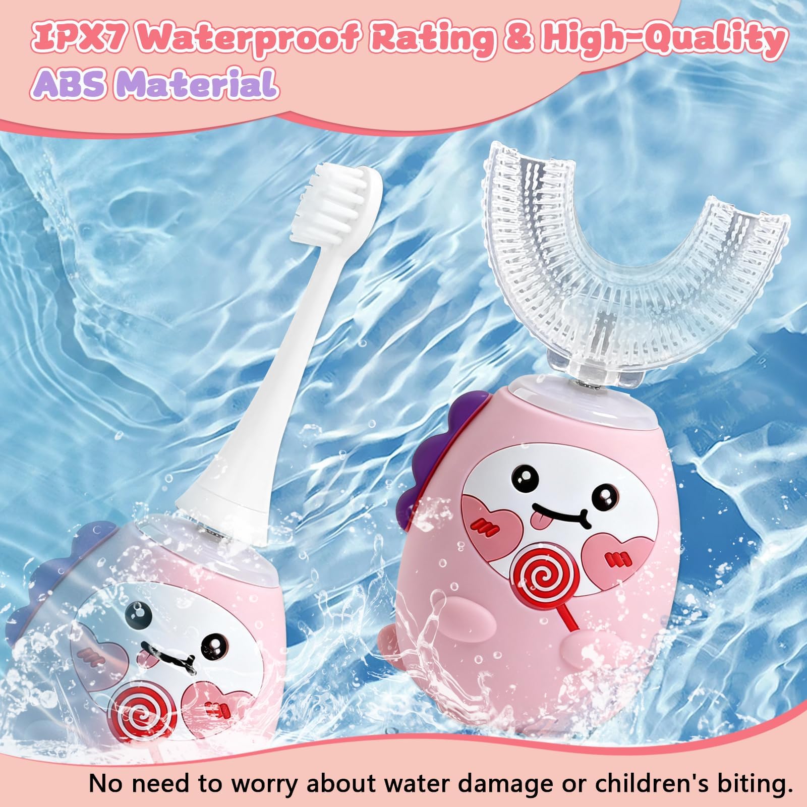 3 cepillos de dientes eléctricos en forma de U para niños, cepillo de dientes ultrasónico automático de 360º para niños pequeños y niños, cepillos de dientes sónicos recargables y accesorios con 2