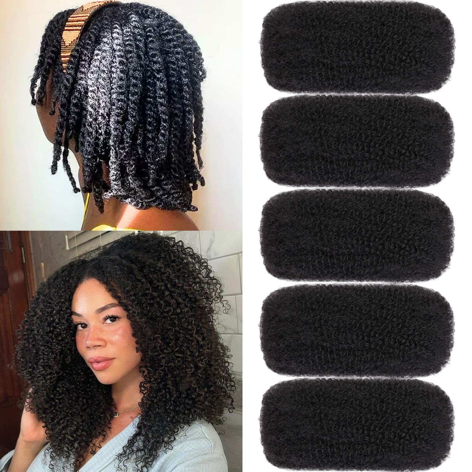 Xtrend 16 Inch 5 Bundles 150g Natural Black Afro Kinky Curly Braiding Bulk Hair For Mini Braiding Twists ，Afro Kinkys Bulk Synthetic Hair For Micro