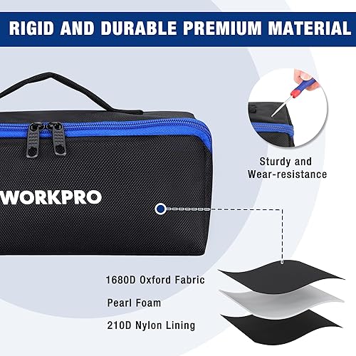 Miniatura 5 de WORKPRO Bolsa de herramientas, bolsa de herramientas de boca ancha de 10 pulgadas con cremallera, bolsa de almacenamiento de herramientas