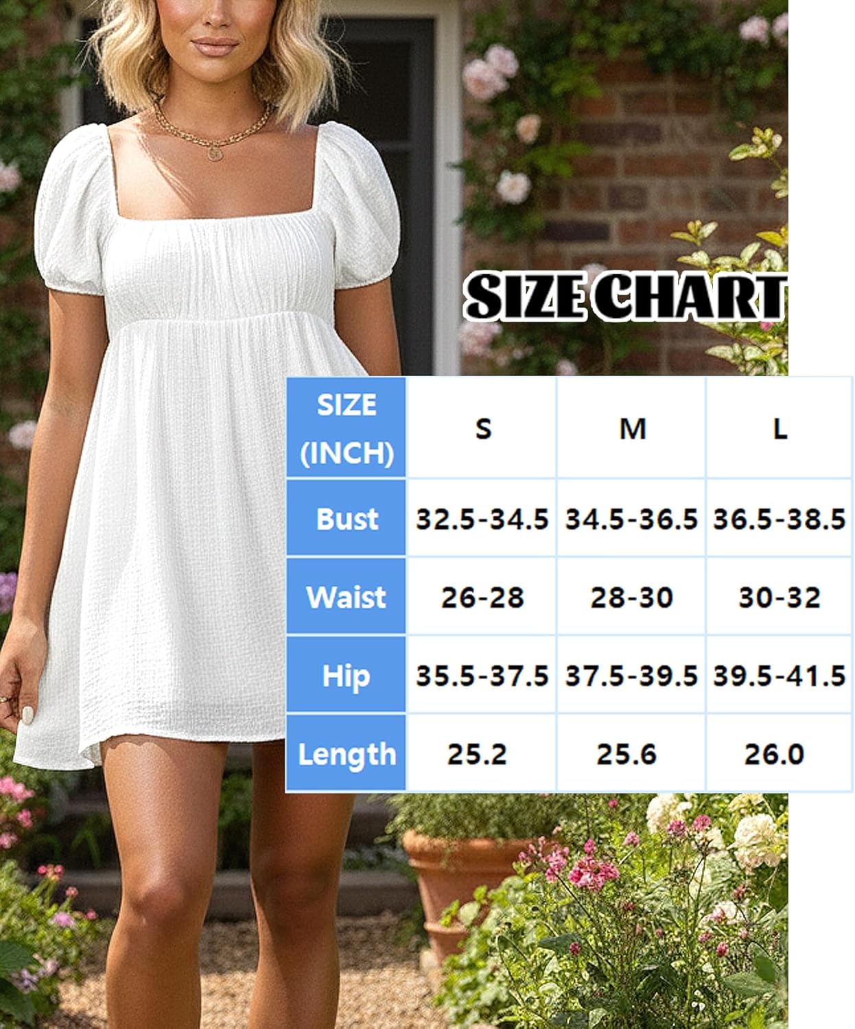 Women Puff Sleeve Bobydoll Dress Sundress Flowy Square Neck Swing Mini Dress Beach Going Out Dresses - Image 7