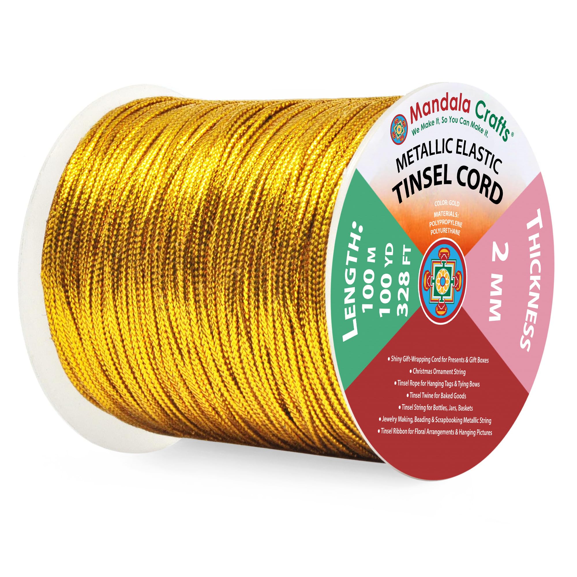 Amazon.com: Mandala Crafts 2mm Metallic Cord Tinsel Rope for Gift