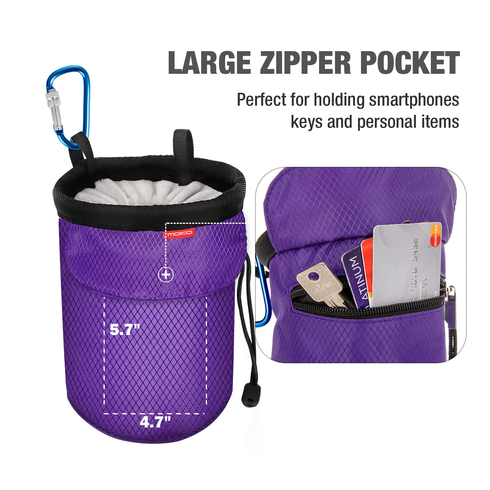 MoKo Bolsa de Magnesia Profesional con Cinturón Ajustable y Bolsillo con Cremallera para Escalada, Gimnasia, Levantamiento de Pesas