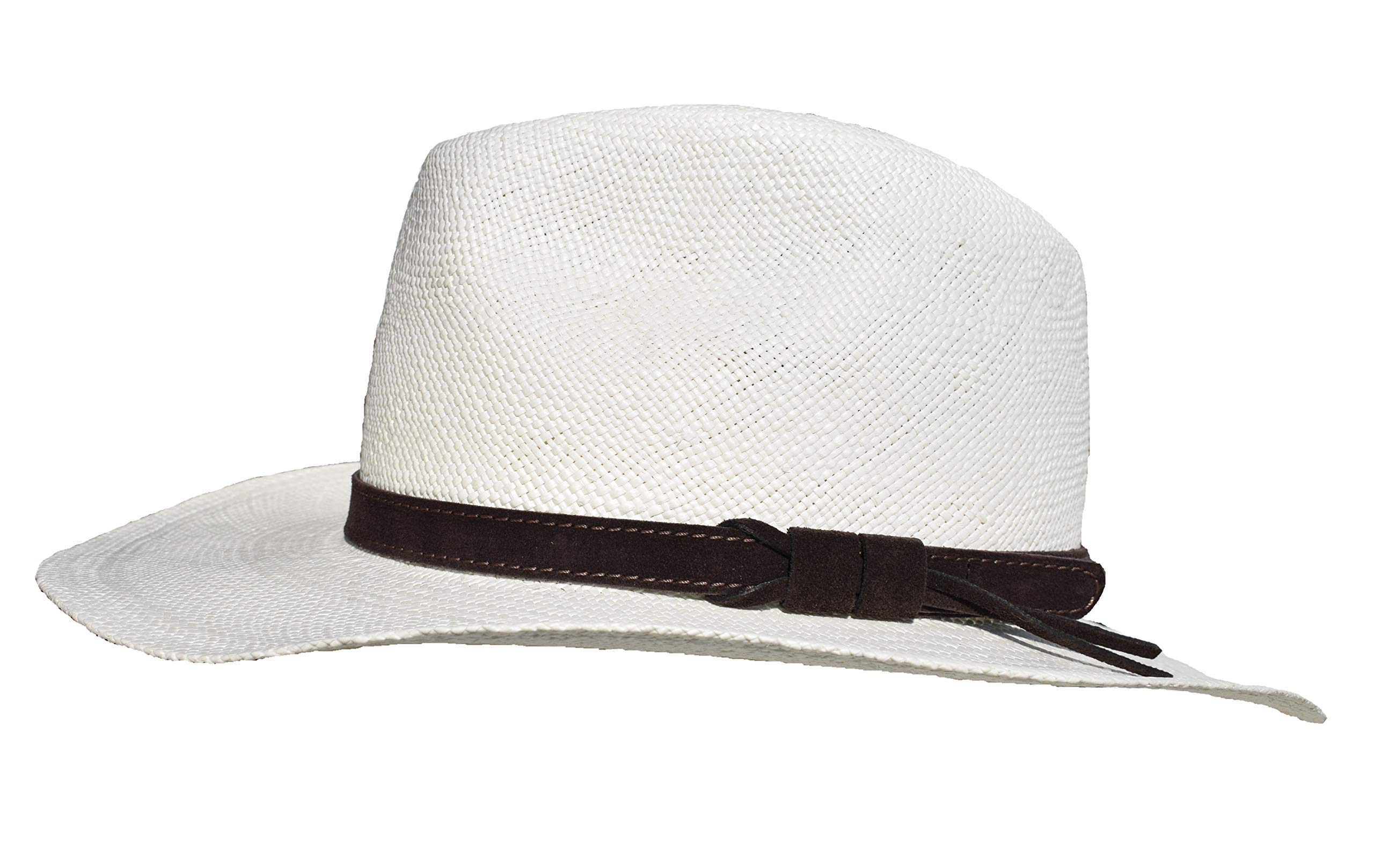 Wegener Sombrero Panama original de Equador de paja Panamá, trenzado a mano y con correa de cuero para una protección solar ligera.