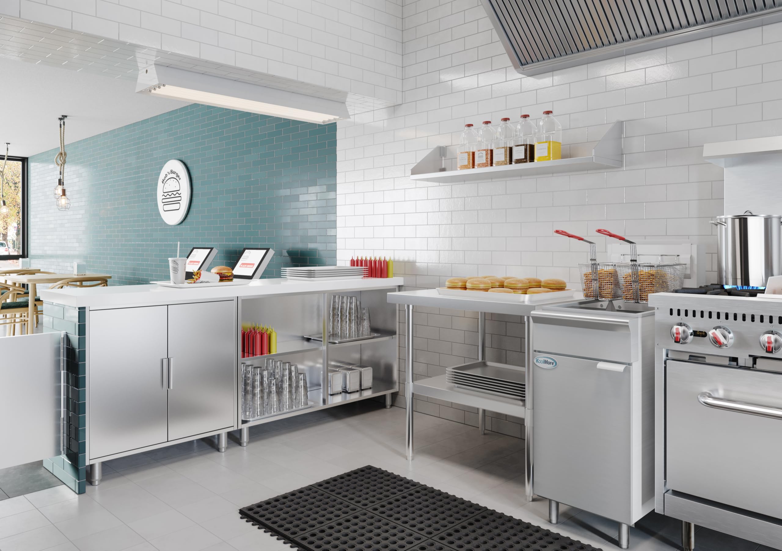 KoolMore 40 lb. Floor Standing Natural Gas Commercial Deep Fryer with 90,000 BTU in Stainless-Steel, ETL Listed (KM-FDF40-NG)