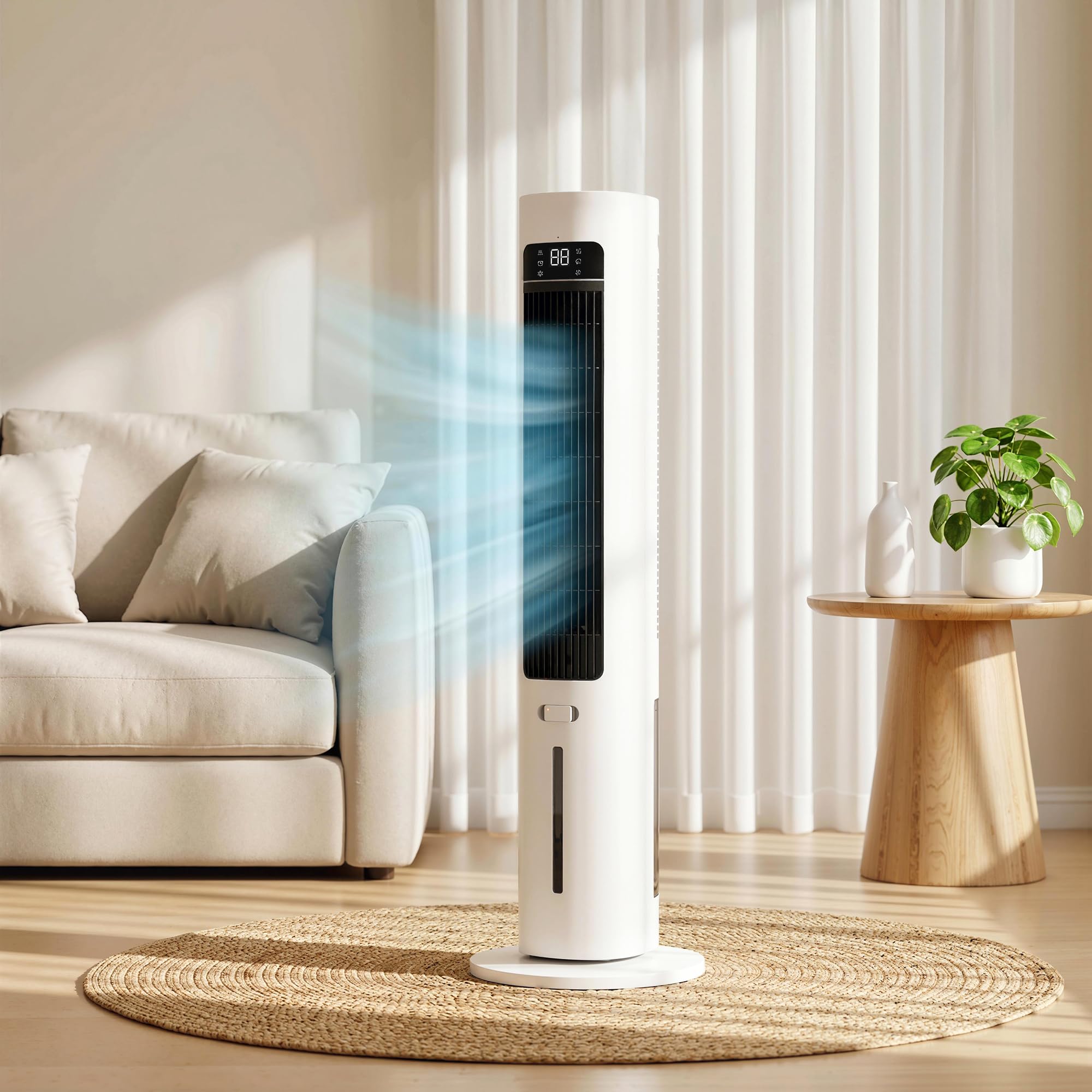 HOMCOM Refroidisseur d'air colonne 3 en 1 refroidisseur humidificateur et ventilateur, oscillation 48°, 3 vitesses 3 modes, réservoir d'eau 3L, blocs de glace, télécommande, pour chambre bureau, blanc