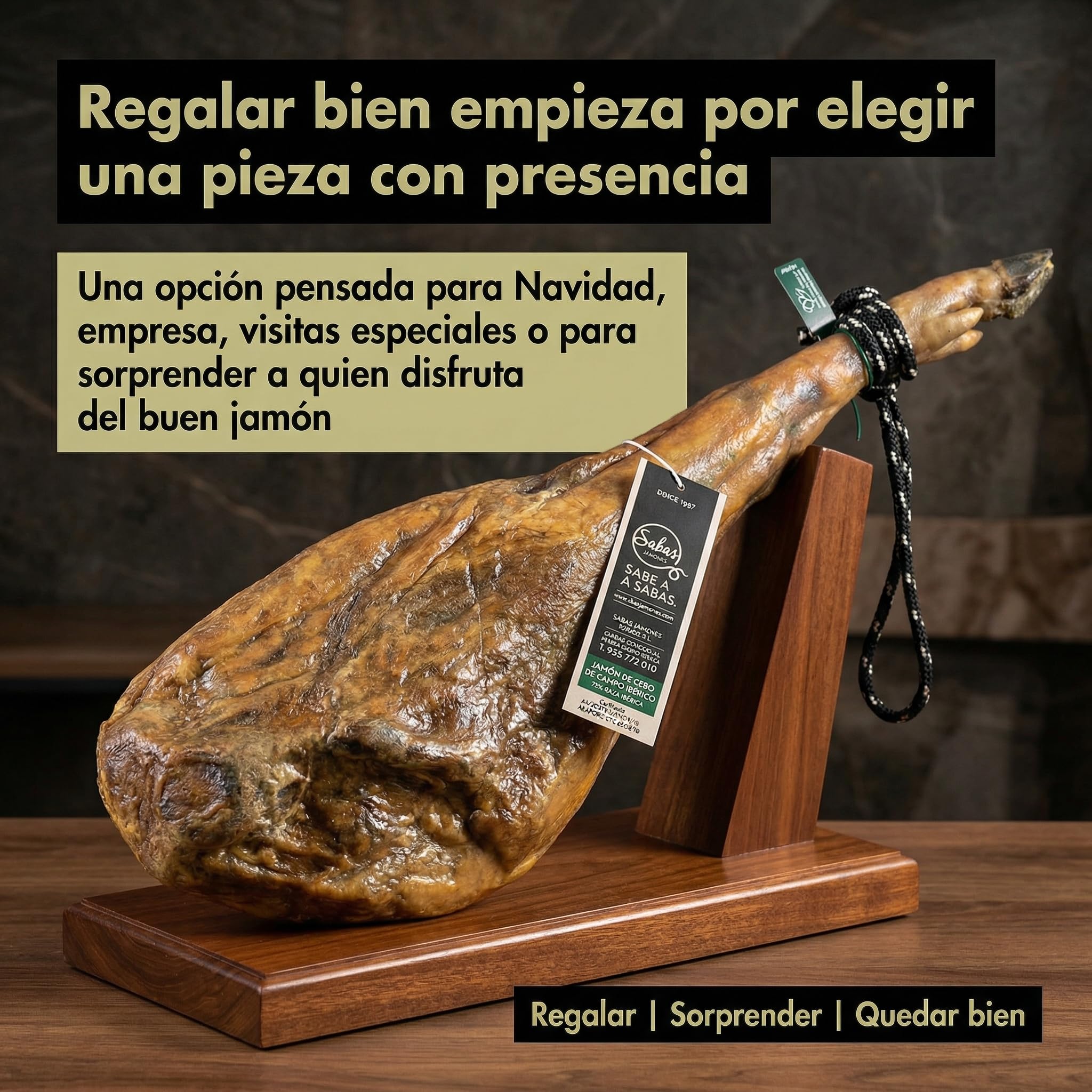 SABE A SABAS Jamón Ibérico de Cebo de Campo 75% Raza Ibérica Pieza Entera con Pata 7-8 kg Curación 36 Meses Sabor Intenso Gourmet Tradición Sevillana Selección Premium Regalo Navidad