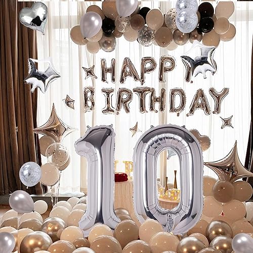 Miniatura 7 de Globos plateados de 40 pulgadas con el número 10, globos gigantes de helio número 10 de aluminio para fiestas de cumpleaños de 10 años,