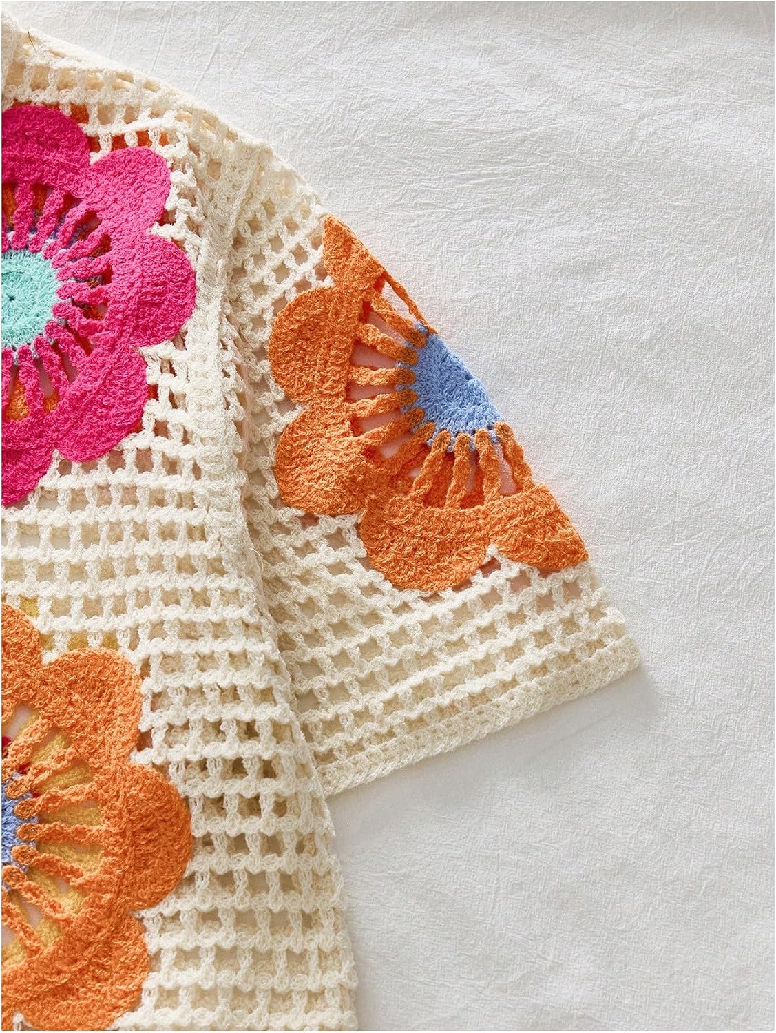 WDIRARA Men's Floral Crochet Sweaters Hollow Out Button Down Shirts Short Sleeve Collared Knit Tops