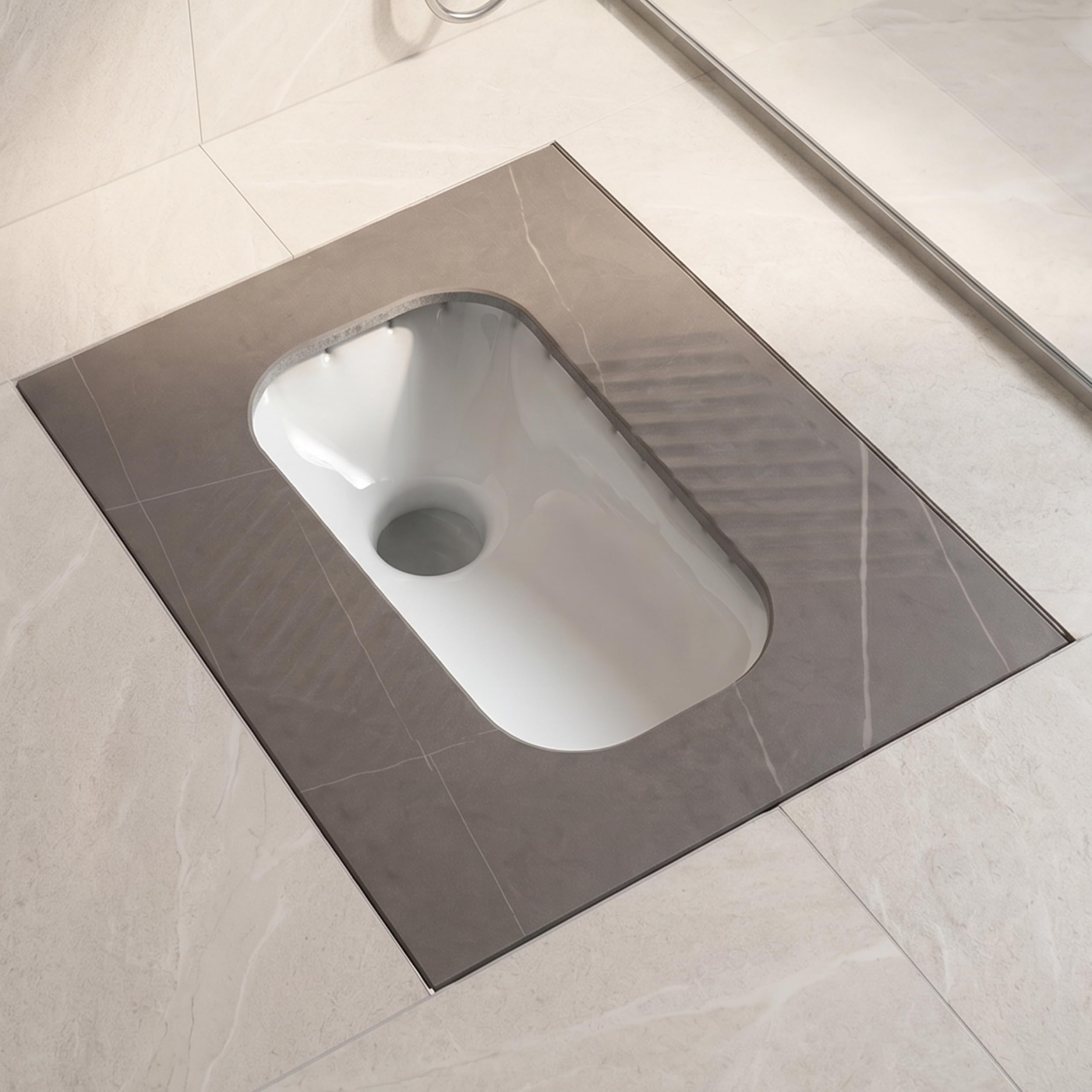 WASSMIST Orrisa Pan Indian Toilet Commode | Premium Marble Series Indian Closet | Anti-Slip Matt Finish Ceramic Floor Mounted Pan | Grey-image-24
