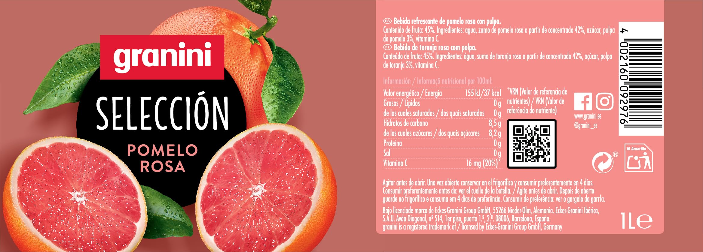 Granini Bebida de Pomelo Rosa Pack 6 x 1L