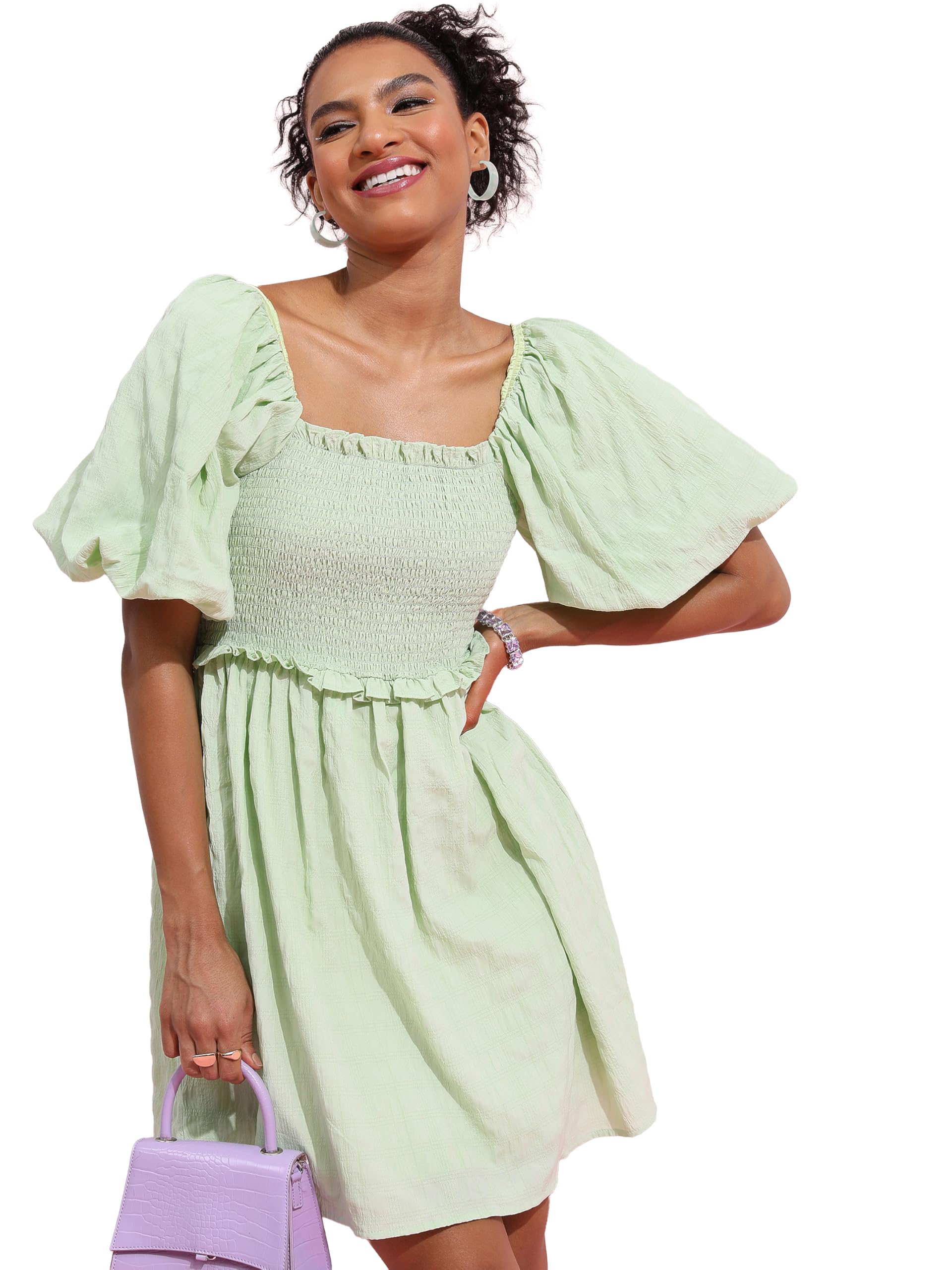 Buy Tokyo TALKIES Women Above The Knee Square Neck Short Sleeve