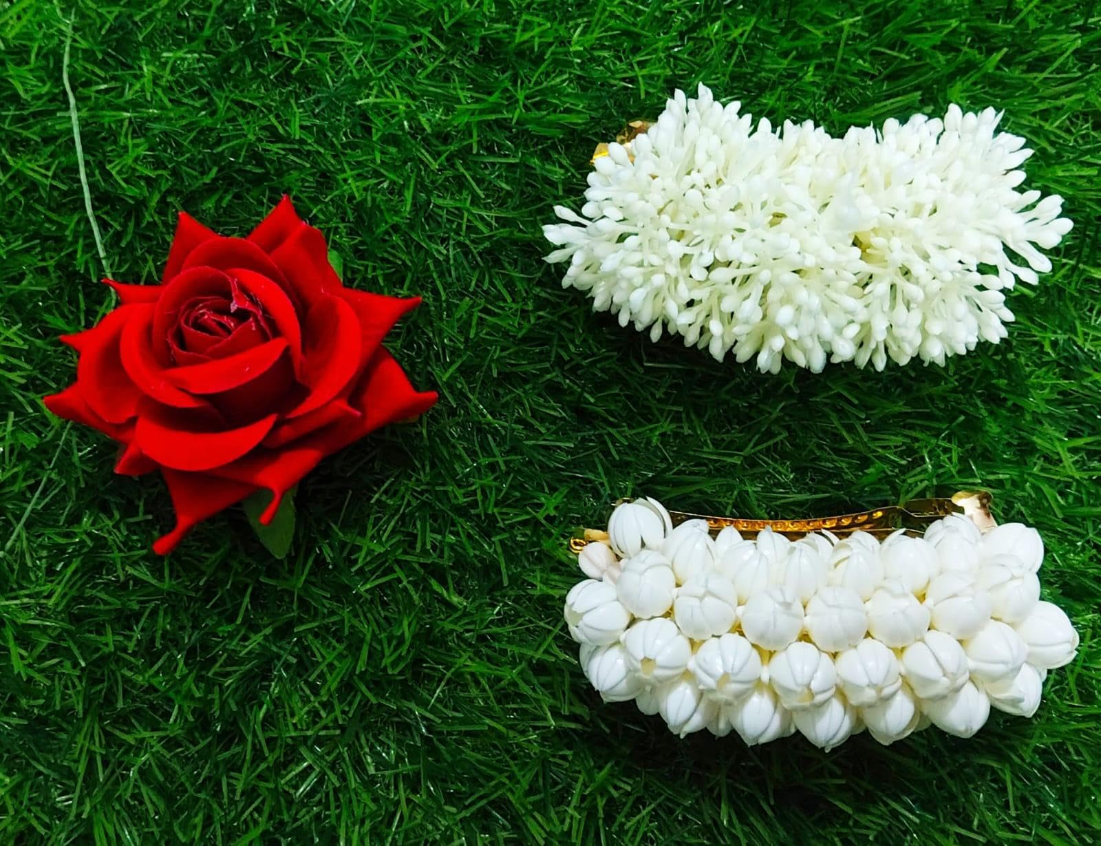 White Jasmine Flower Metal clips Gold-Tone Base, pack of 3-image-40