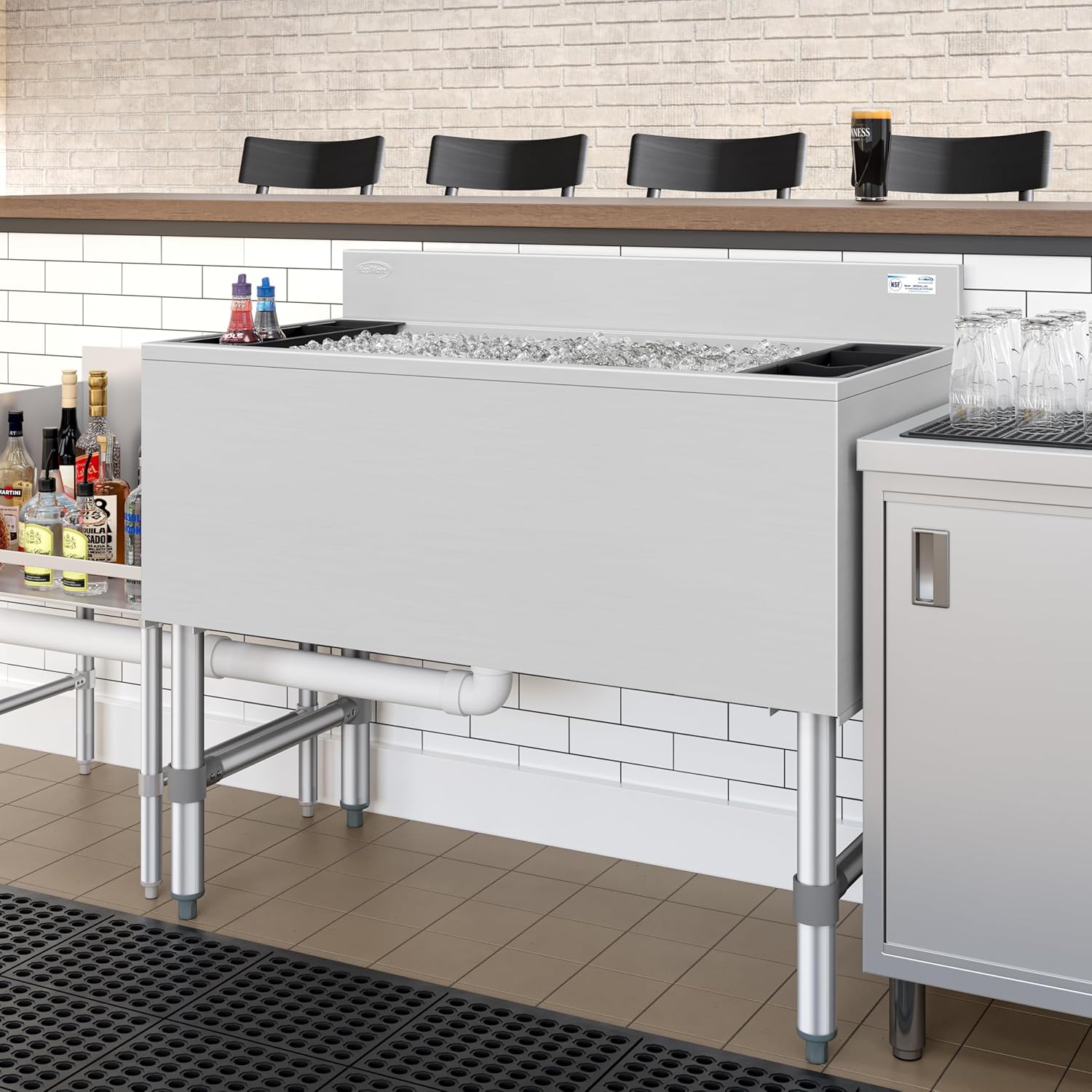 36" Stainless Steel Commercial Underbar Ice Bin with Sliding Lid