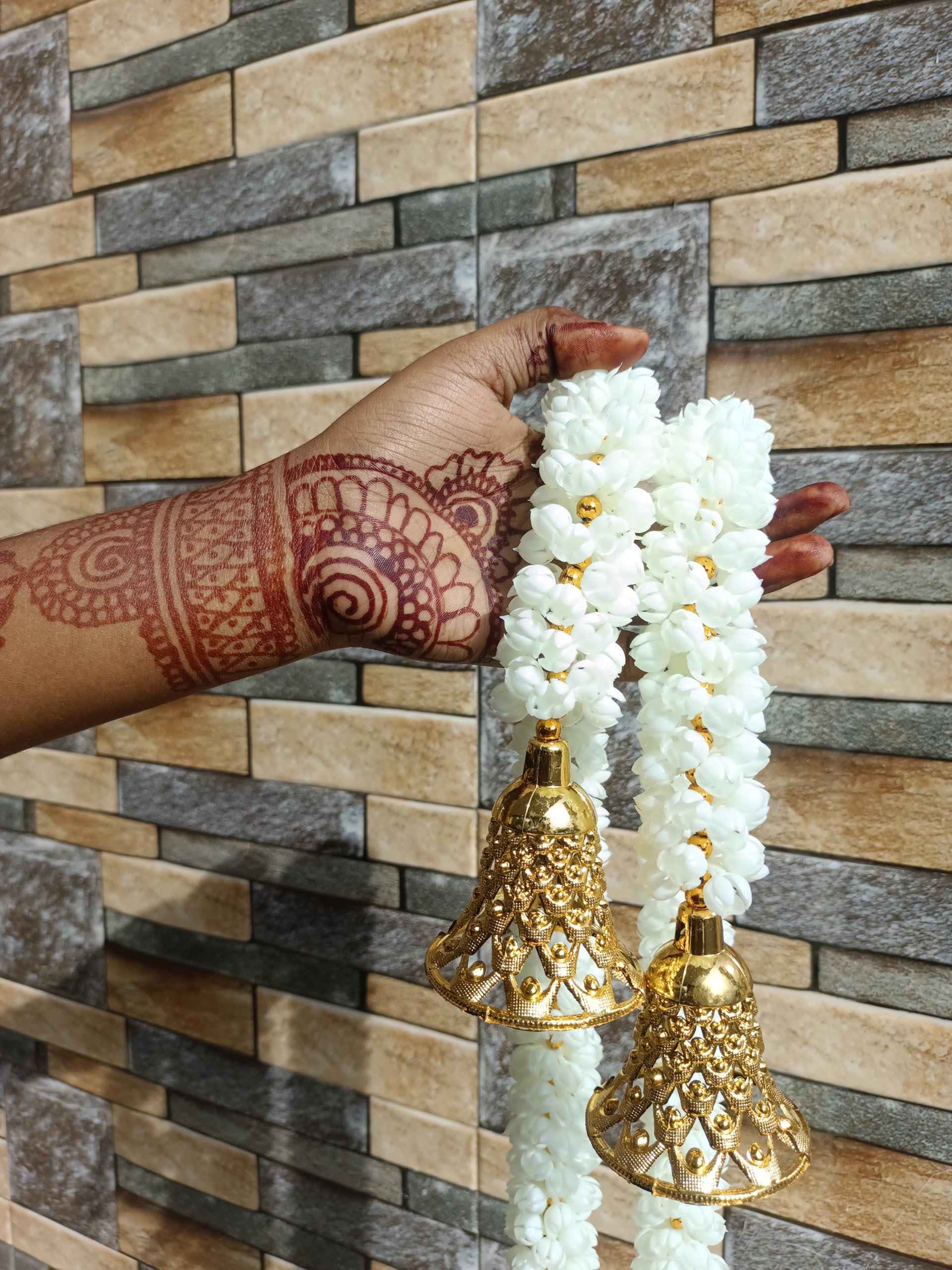 Schaplet Artificial Garland Jasmine Bell Toran for Main Door | Haldi Decorations Items | Pooja Decoration Items | Home Decor | Artificial Flowers for Decorations | Diwali Decoration (2ft Pack of 2)