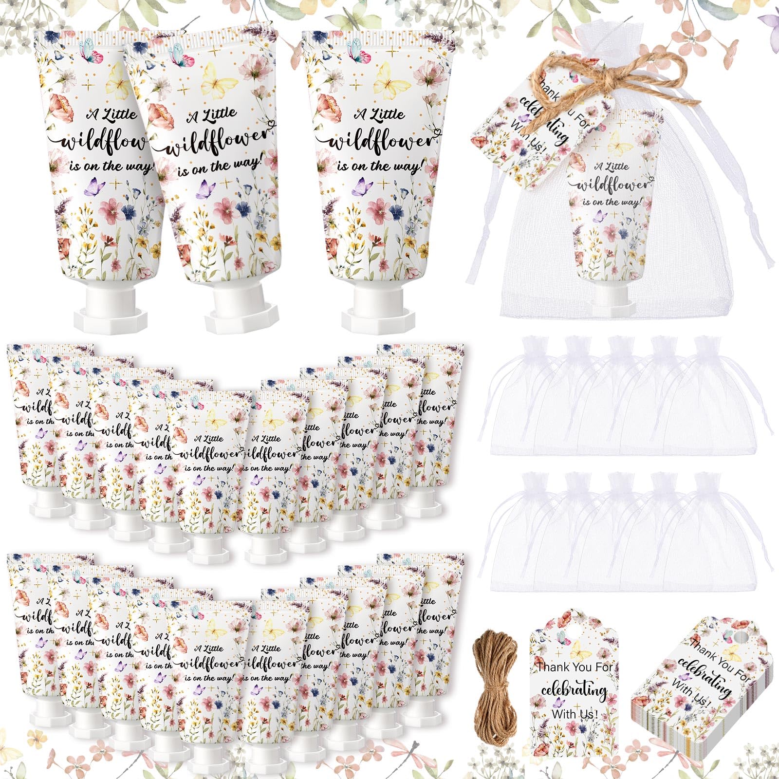 Dansib 48 Sets Wildflower Baby Shower Hand Cream Gifts Baby Shower Hand Cream Party Favors for Guests Wildflower Gift Bulk Travel Size Lotion Set for